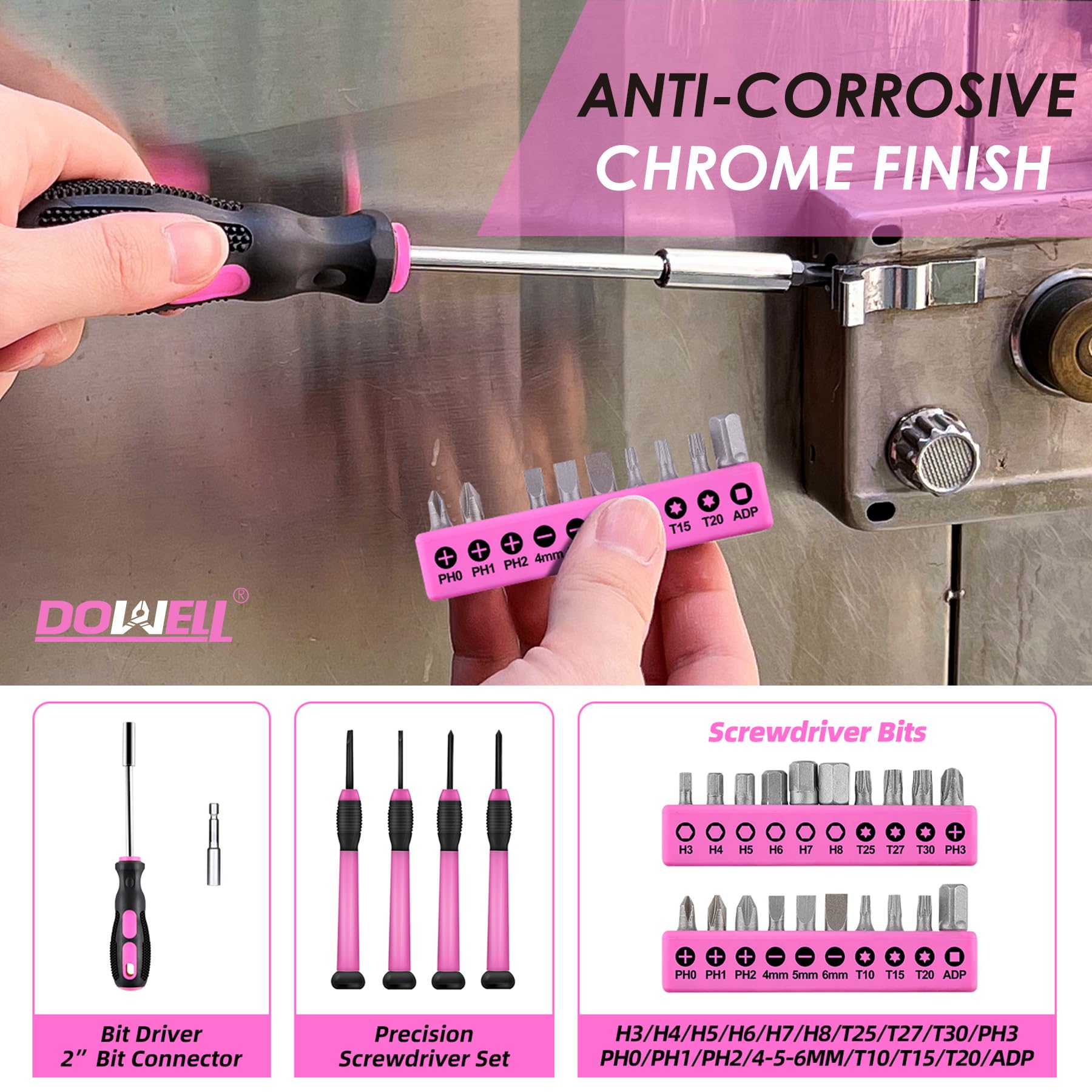 DOWELL 40-Piece Pink Home Tool Kit with Plastic Storage Case - General Household Hand Tool Set for Women | Perfect for DIY Projects, Home Repairs & Small Fixes