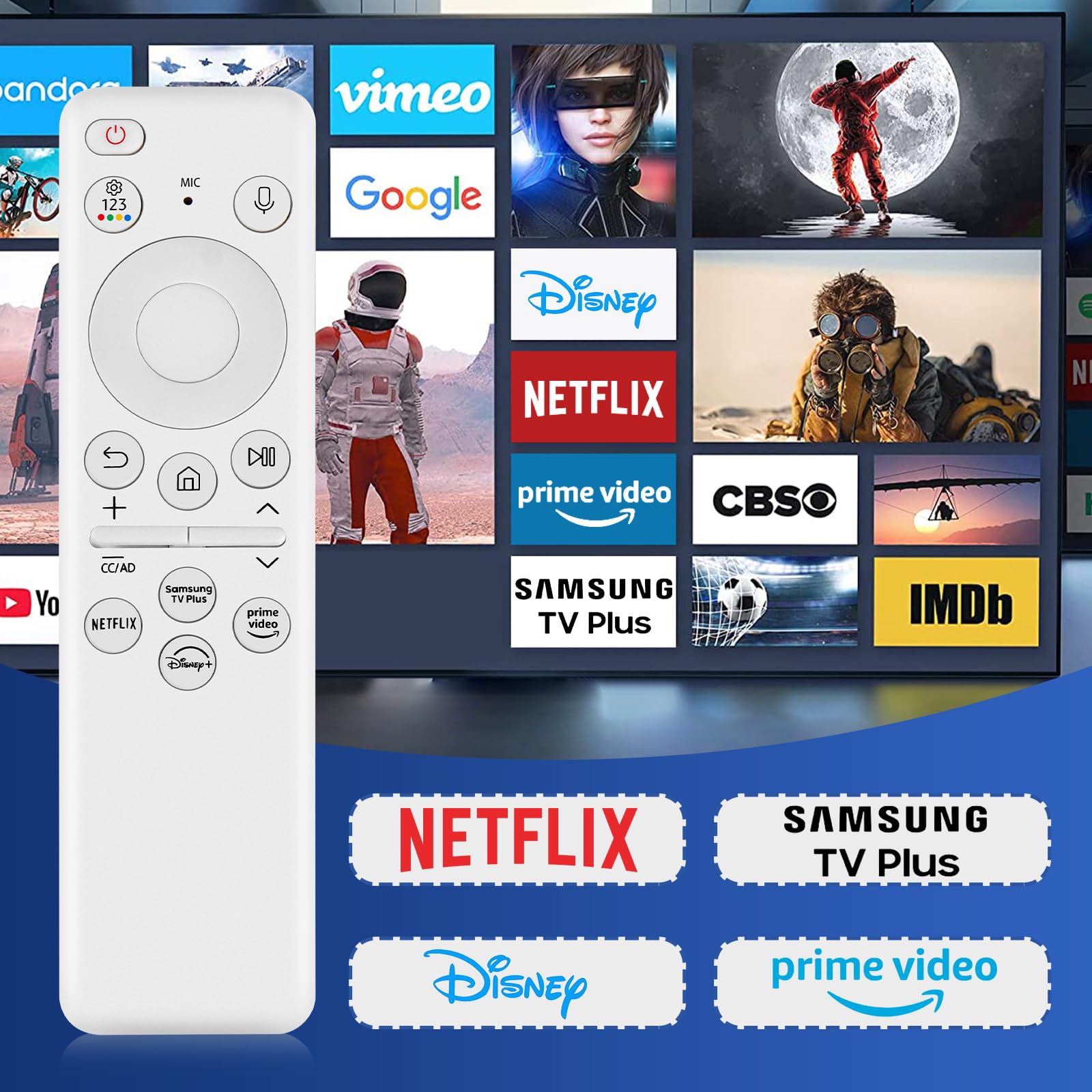 Original Samsung BN59-01432A Solar Voice Remote Replacement for Samsung Neo QLED 8K HDR Frame Smart TVs (2023 Models) - Rechargeable Solar Cell, White - Perfect for Home Entertainment & Smart TV Control
