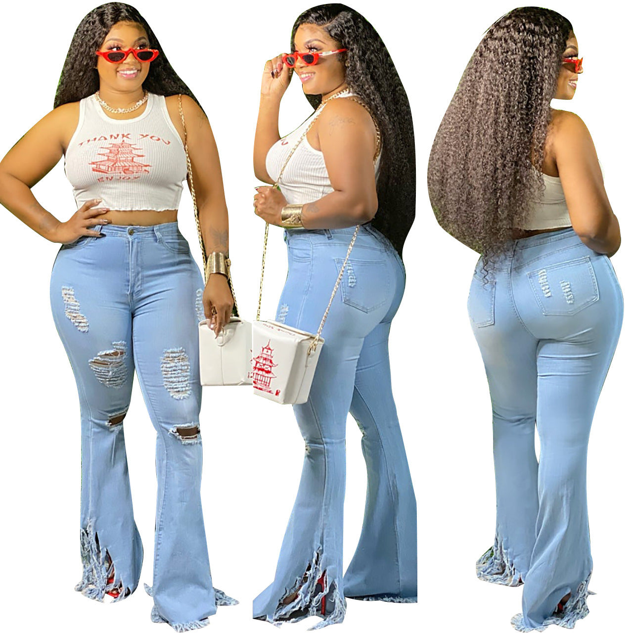 Ripped Denim Tassel High Rise Jeans for Women - Trendy Distressed Skinny Jeans with Fringe Details | Perfect for Casual Outfits, Street Style & Night Out