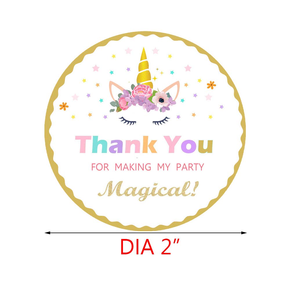 Magical Unicorn Thank You Stickers - 50 Pack 2 Inch Party Favors for Kids Birthday, Baby Shower & Classroom Rewards - Waterproof Vinyl Decals for Scrapbooking, Gifts & DIY Crafts