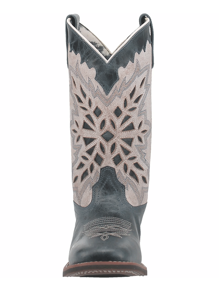 Laredo 5880 Women's Dolly Square Toe Leather Boots in Blue & White - Stylish Western Cowgirl Boots for Country Dancing, Rodeo & Everyday Wear