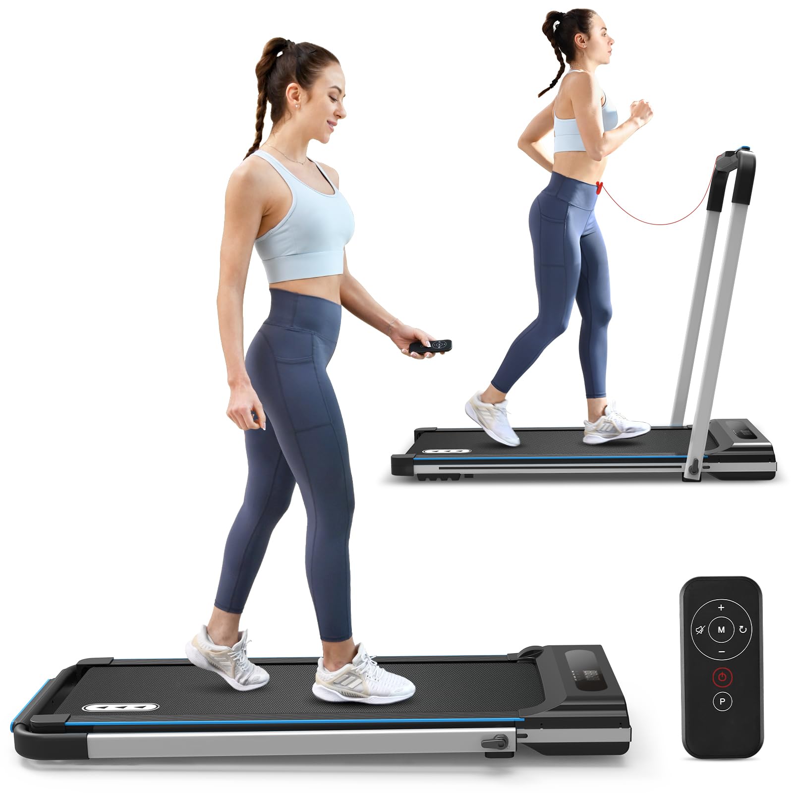 REDLIRO 2-in-1 Under Desk Treadmill & Walking Pad - Portable Folding Electric Motorized Walking/Jogging Machine with Remote Control for Home & Office Workout | Perfect for Work-From-Home Fitness & Small Space Exercise