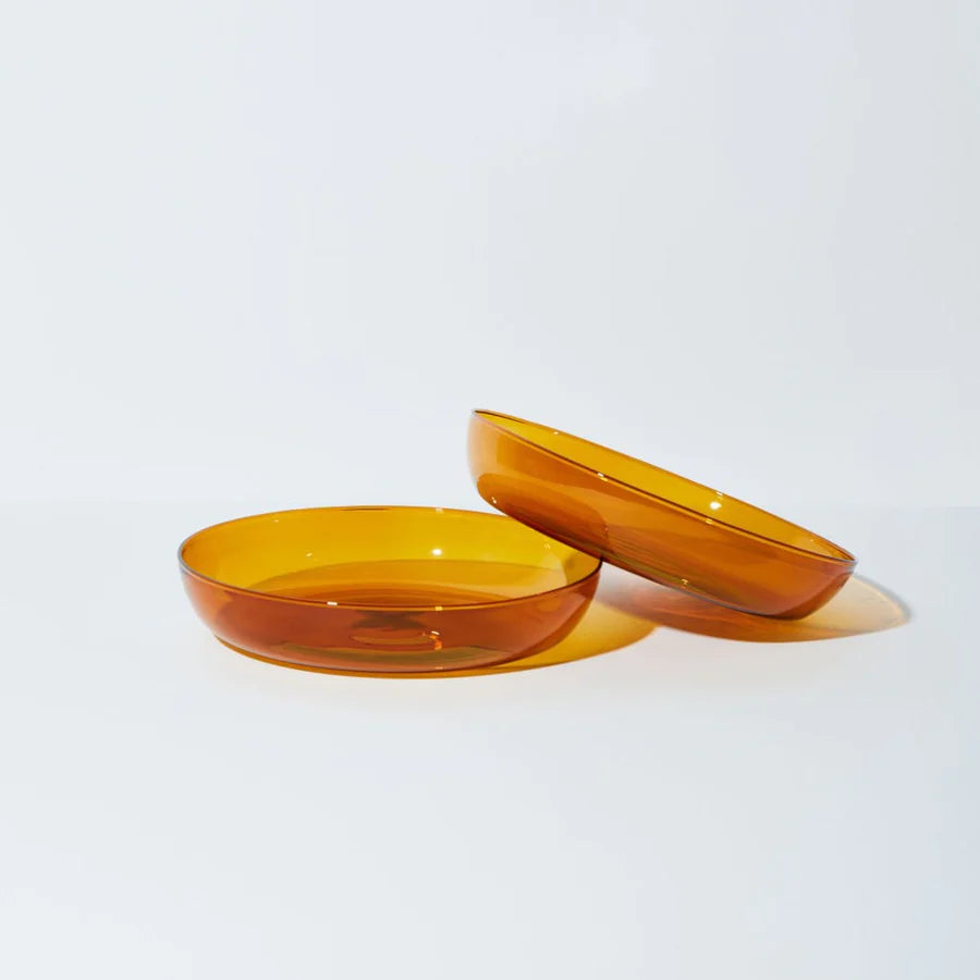 Premium Set of 2 Amber Glass Plates - Elegant Dinnerware for Home Dining, Party Serving & Special Occasions