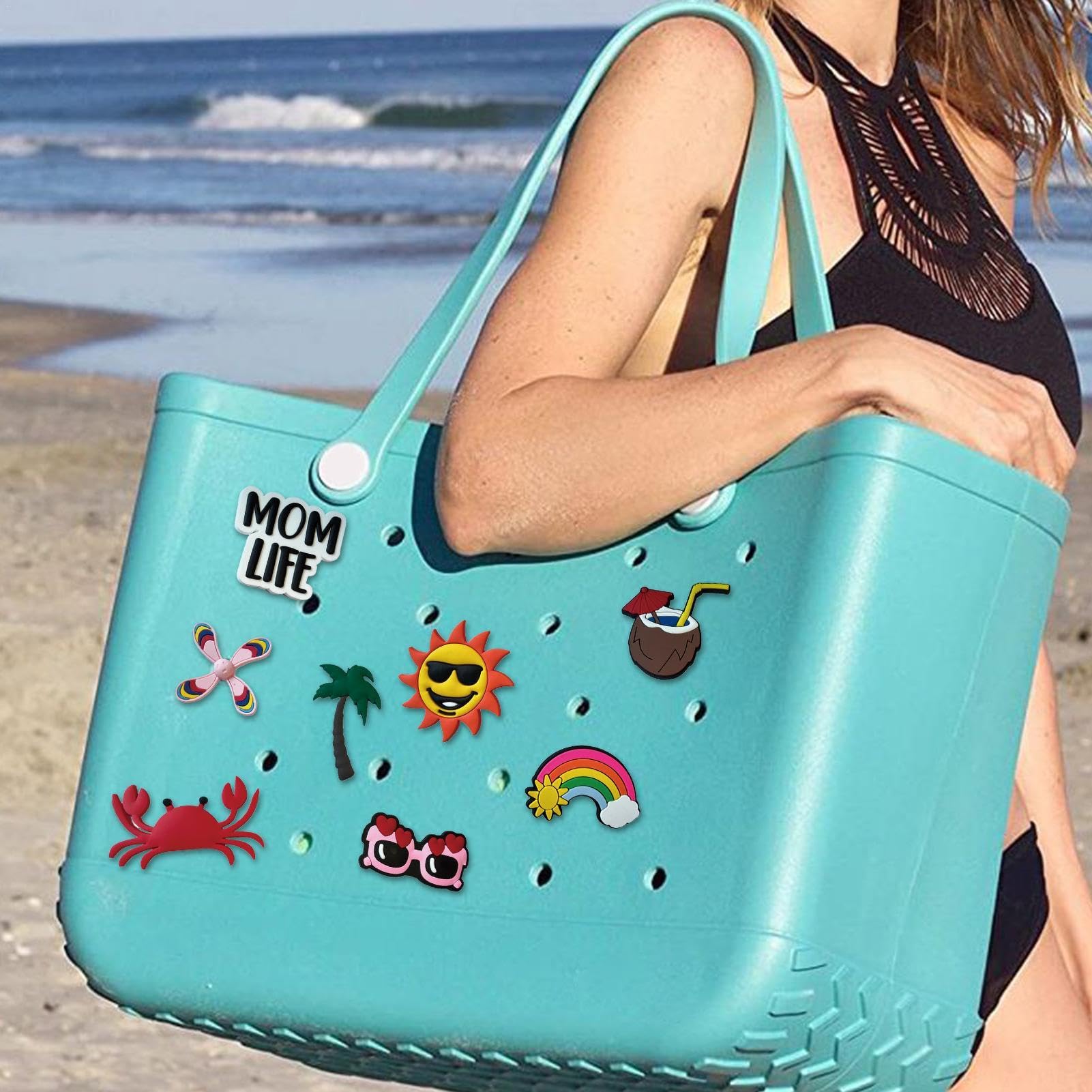 PVC Rubber Tote Bag Charms - Cute Beach Bag Decorations & Accessories for Women | Perfect for Summer Totes, Pool Bags & Vacation Accessories