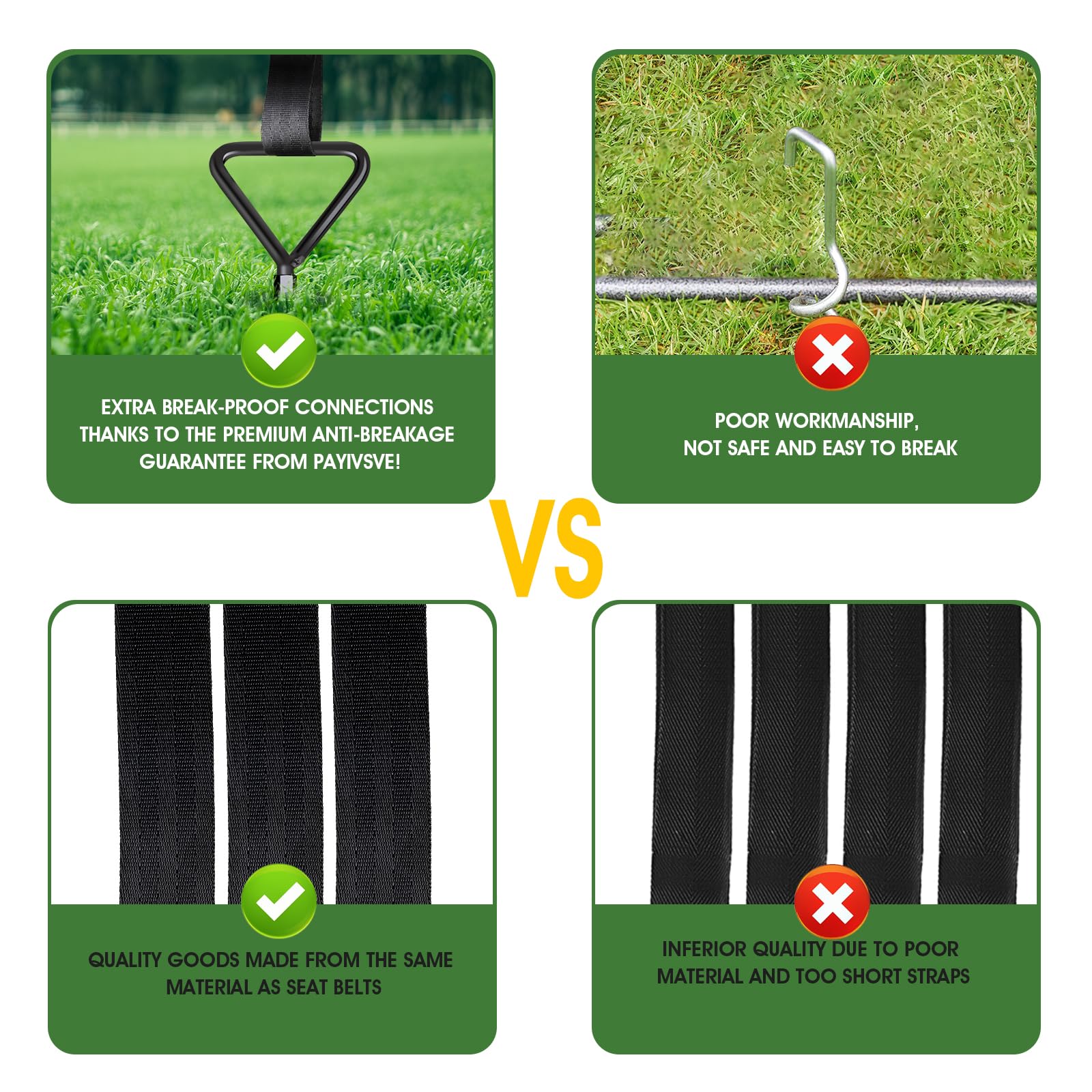 Heavy Duty Trampoline Anchors Kit - 4 Pack Screw-In Ground Stakes with Straps for High Wind Stability - Secure Outdoor Trampolines for Kids & Backyard Safety