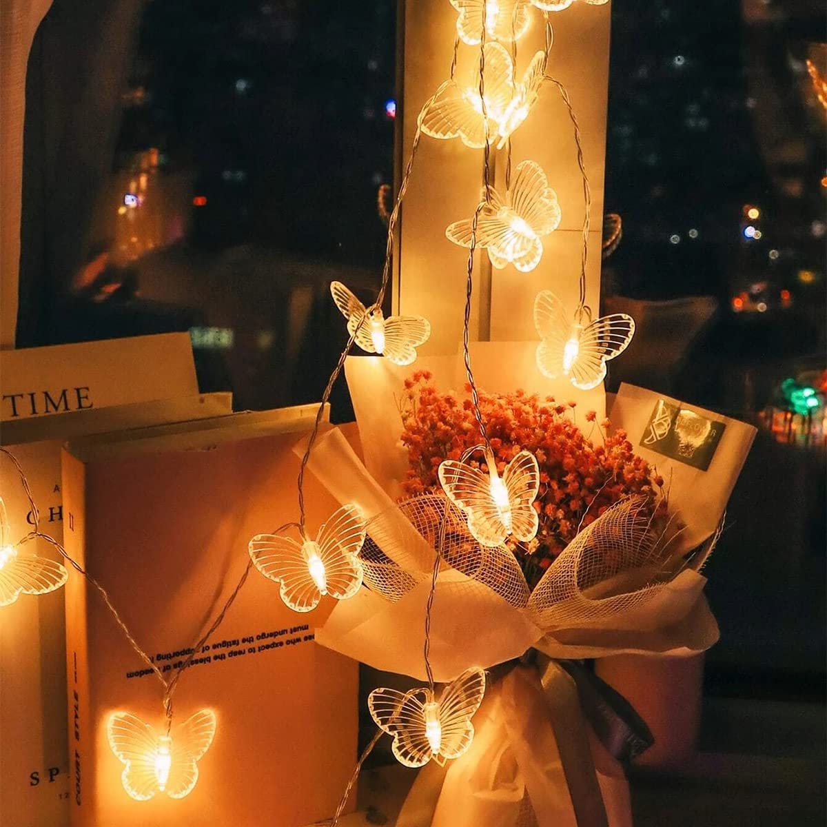 Dragonfly String Lights 10ft 20 LED Battery Powered Fairy Lights - Retro Copper Wire Butterfly Lights for Christmas Tree, Garden, Wedding, Party, Holiday & Summer Decorations - Indoor Outdoor Decorative Lighting