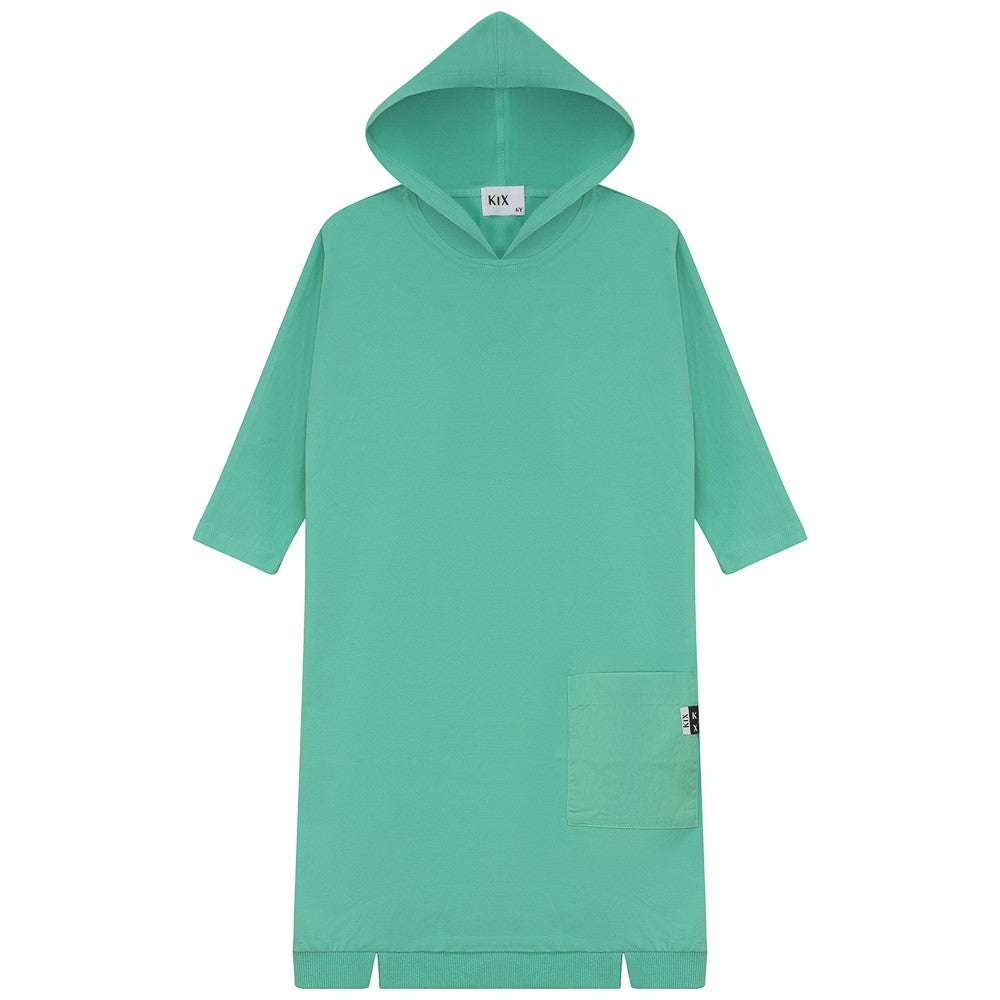 Kix Combo Hooded Summer Green Dress for Girls - Lightweight Cotton Casual Outfit for Beach, Park & Outdoor Activities