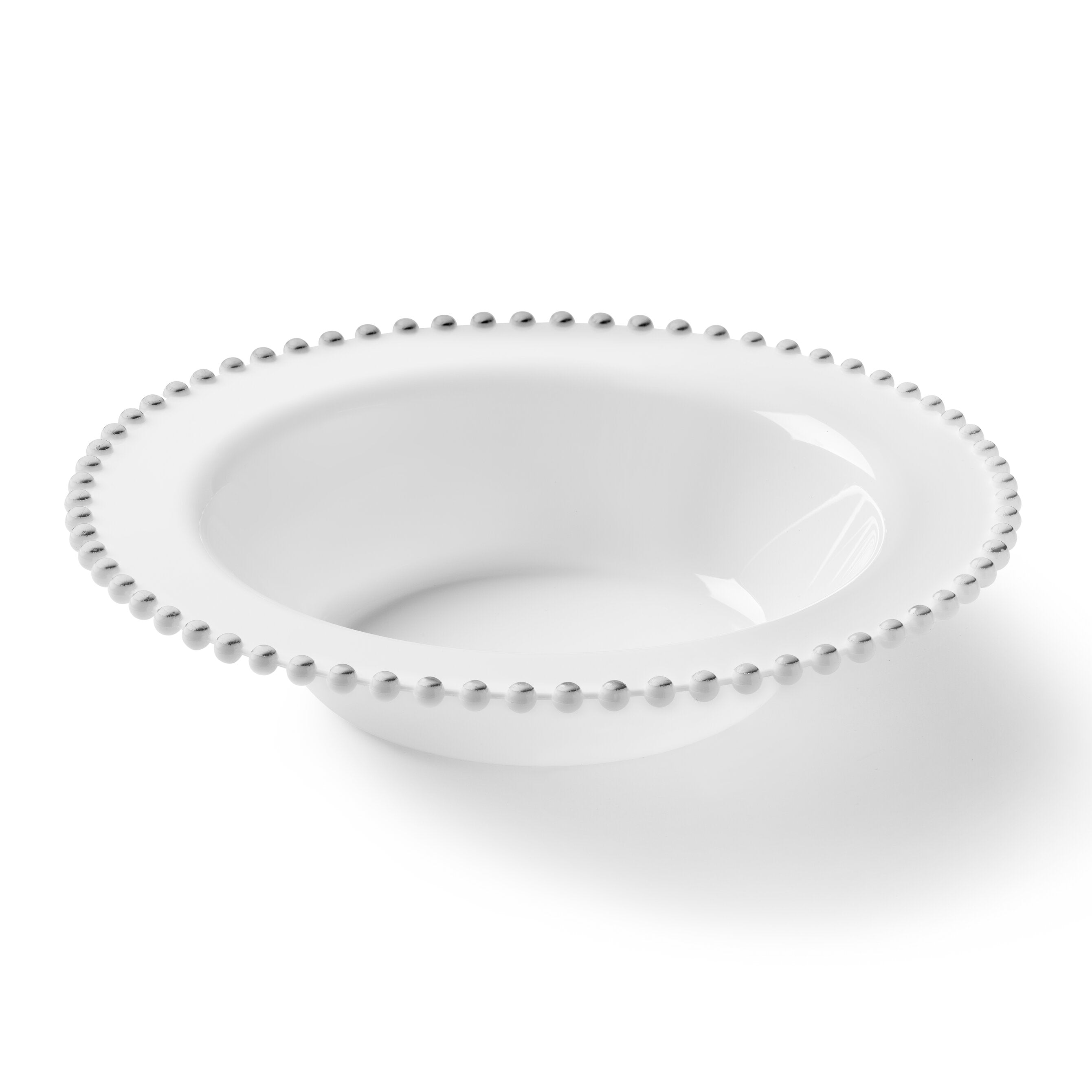 10-Pack White & Silver Round Plastic Plates with Beaded Rim - Elegant Disposable Dinnerware for Parties, Weddings & Events