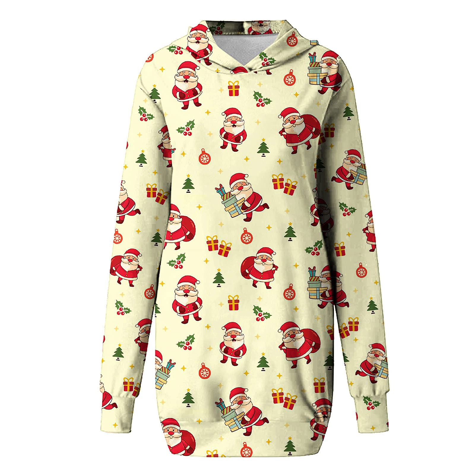BIBOKAOKE Women's Cotton Wrap Dress with Printed Pocket - Long Sleeve Fashion Hoodie Style for Christmas & Holiday Parties, Casual Outings, and Office Wear