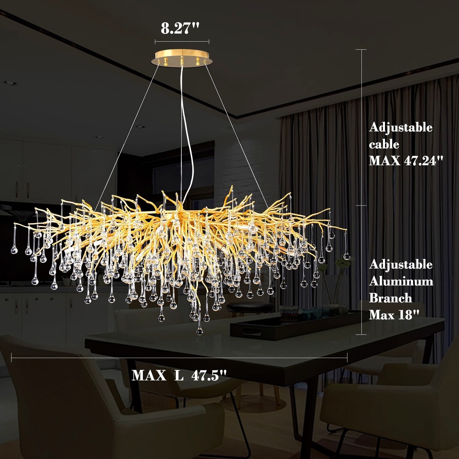 Doris Crystal Branch Chandelier - Elegant Modern Ceiling Light Fixture for Dining Room, Living Room, Bedroom & Entryway | Energy Efficient LED Lighting for Home Decor