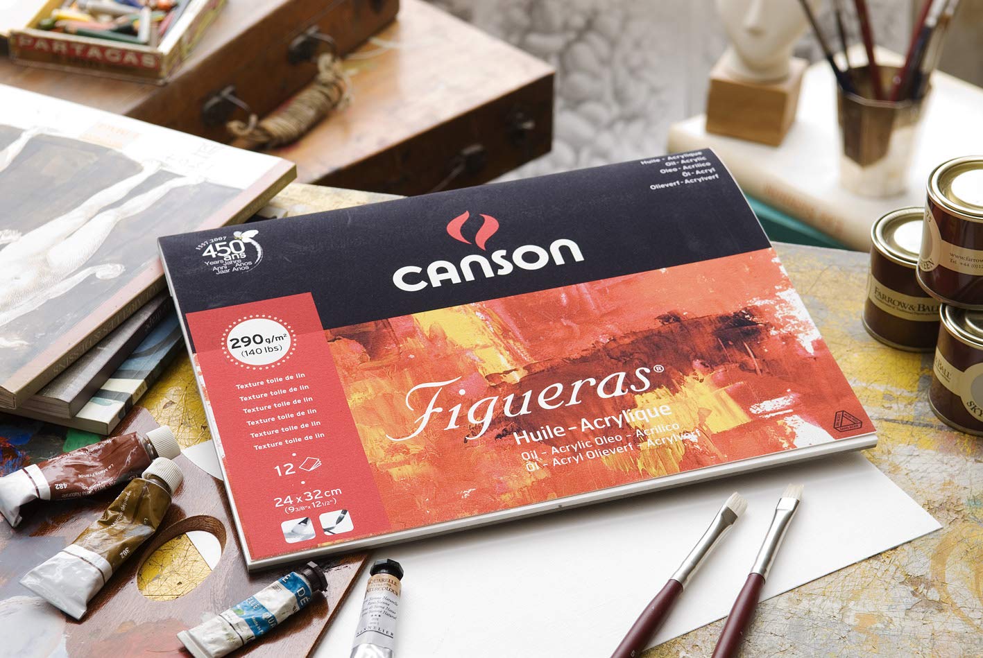 Canson Figueras 290gsm Oil & Acrylic Paper Block - 10 Sheets, 50x65cm (19.7x25.6in) - Premium Canvas-Like Texture for Professional Artists - Perfect for Oil Painting, Acrylic Art & Mixed Media Projects