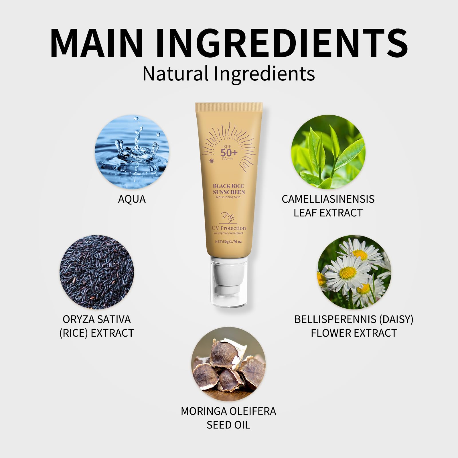 SPF 50 PA++++ Black Rice Moisture Daily Sunscreen for Face - Water Resistant, Non-Greasy Facial Sunscreen with Nourishing Skin Protection | Perfect for Outdoor Activities, Beach & Daily Skincare Routine