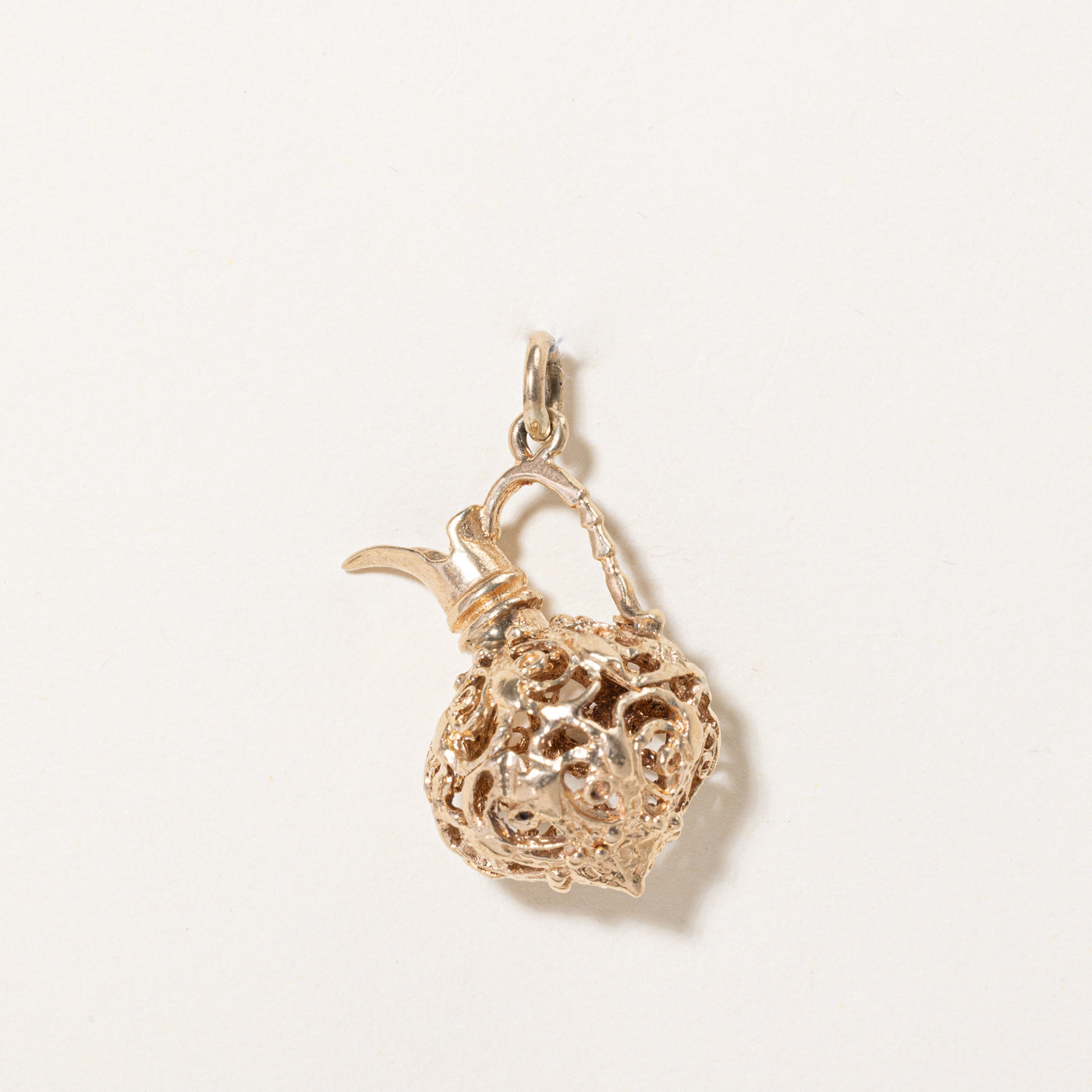 10K Yellow Gold Filigree Kettle Charm Pendant - Vintage Tea Lover Jewelry Gift for Women - Perfect for Tea Parties, Afternoon Tea & British Tea Enthusiasts