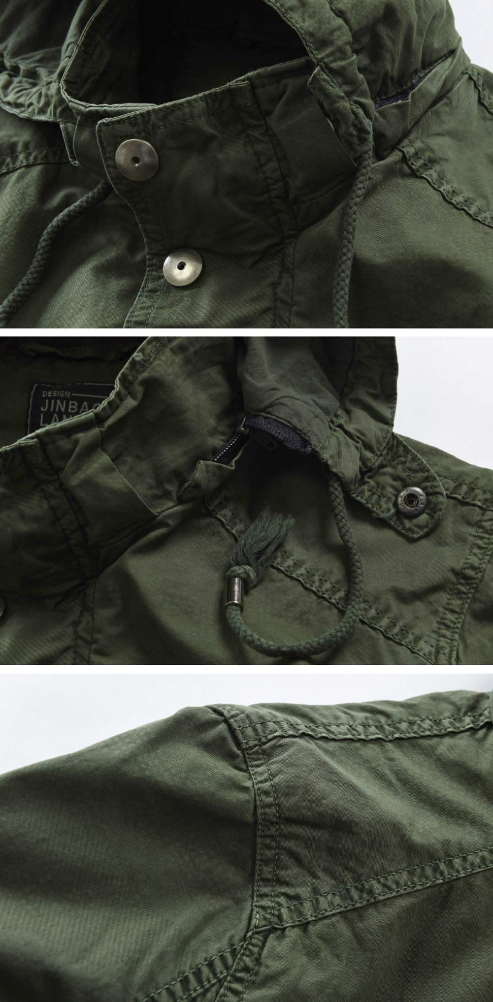 Men's Military Style Spring Cotton Hooded Parka Jacket - Mid-Long Length, Full-Zip with Removable Hood | Perfect for Outdoor Adventures, Camping & Casual Wear