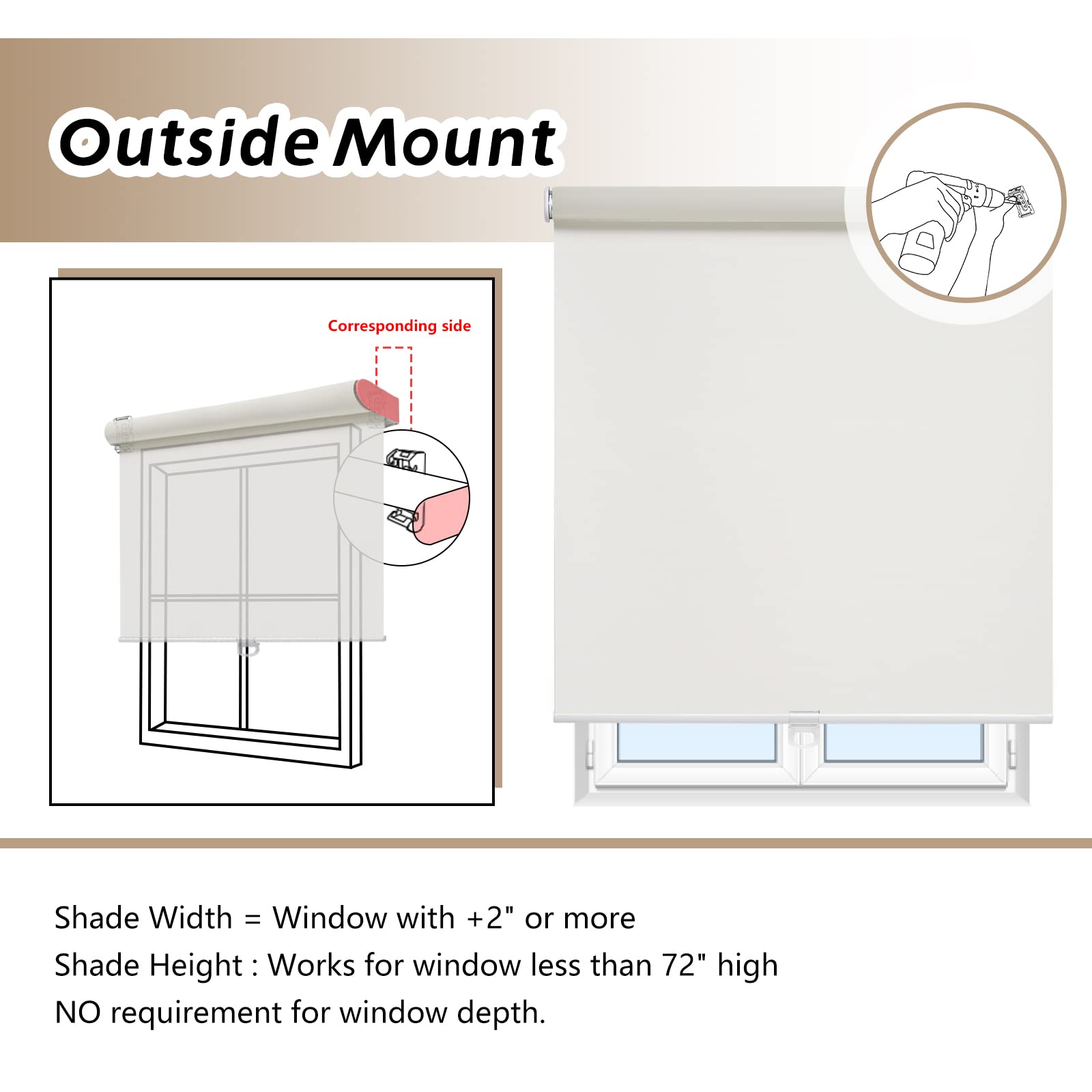 AOSKY Cordless Blackout Roller Window Shades - Thermal Insulated Room Darkening Blinds for Bedroom, Home Office & Bathroom - Easy to Install (35