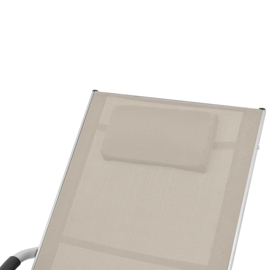 Premium SKM Sun Lounger with Comfort Pillow - Durable Aluminum Frame & Textilene Fabric in Cream - Perfect for Poolside, Beach, Patio & Backyard Relaxation
