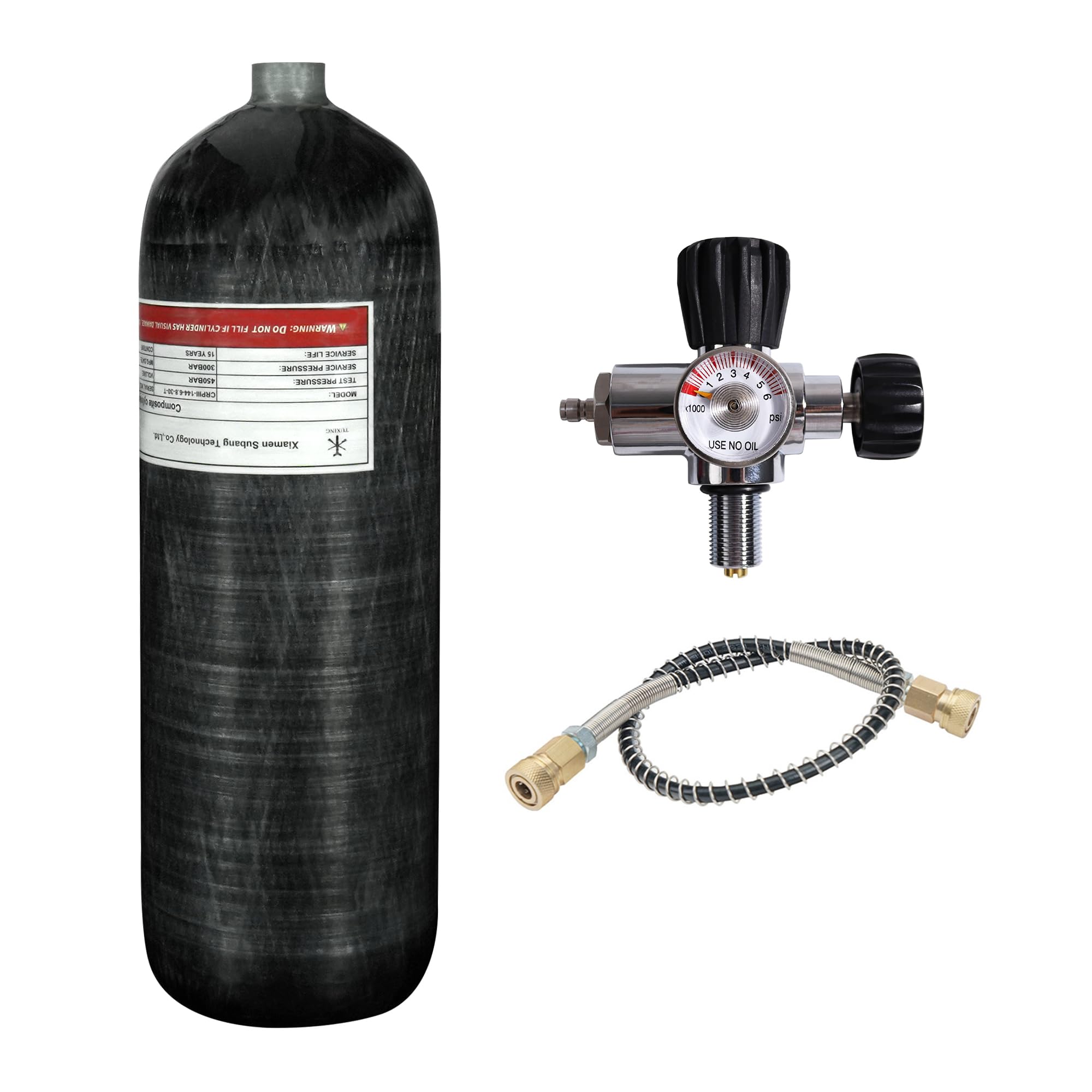 TUXING 4500psi 6.8L Carbon Fiber Air Tank with Valve Regulator Gauge - High Pressure PCP Compressed Air System for Paintball, Air Rifles & Scuba Diving | Portable & Durable for Outdoor Sports & Underwater Adventures