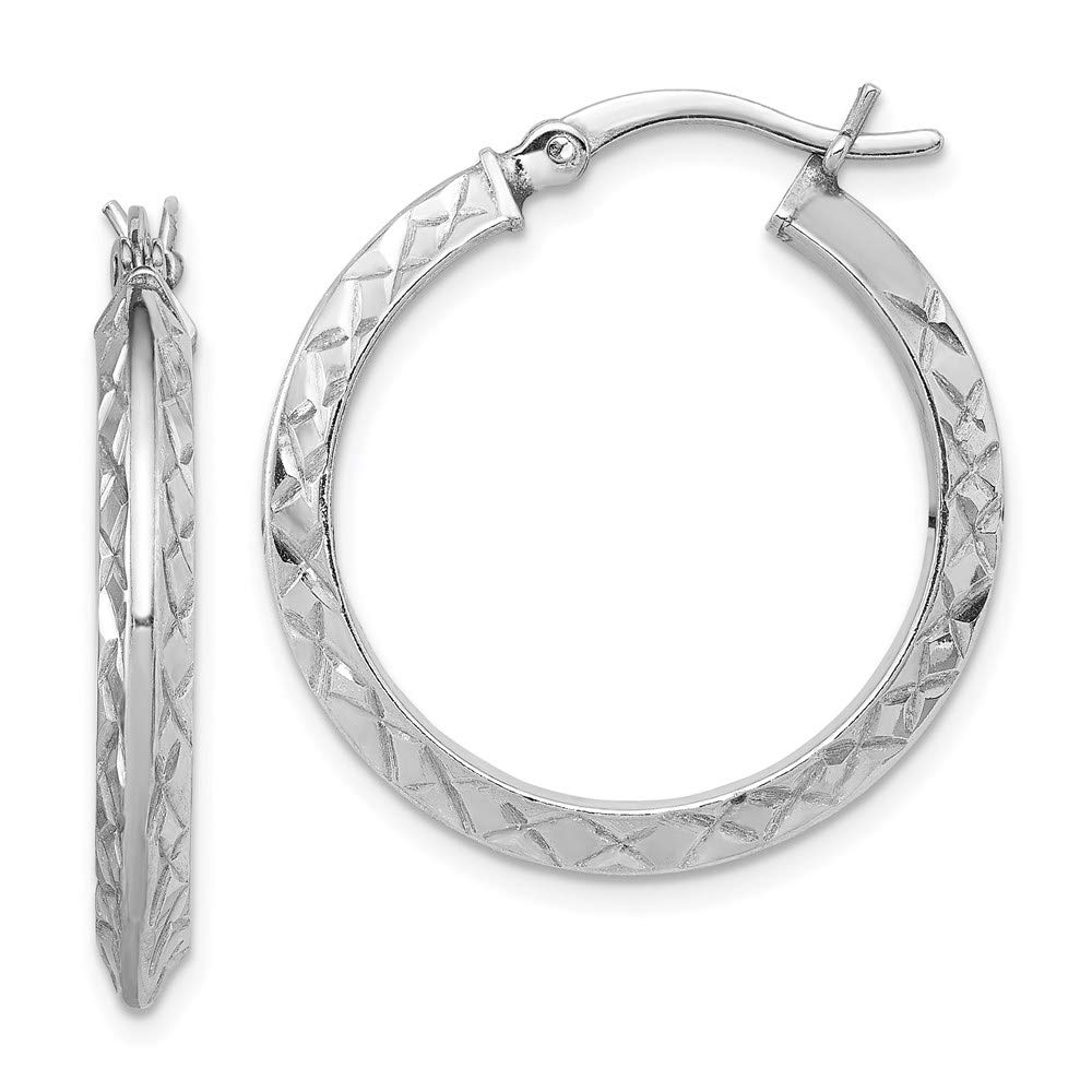 Rhodium Plated Sterling Silver Diamond Cut Hoop Earrings for Women - Perfect for Parties, Weddings & Everyday Elegance