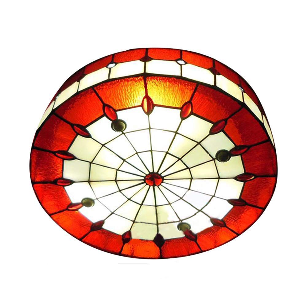 Vintage Tiffany Style Red Stained Glass Flush Mount Ceiling Light - 19.69 Inch Antique Jewel Decor Lighting Fixture for Bedroom, Living Room, Dining Room | Perfect for Home Decor, Romantic Ambiance & Vintage Interior Design