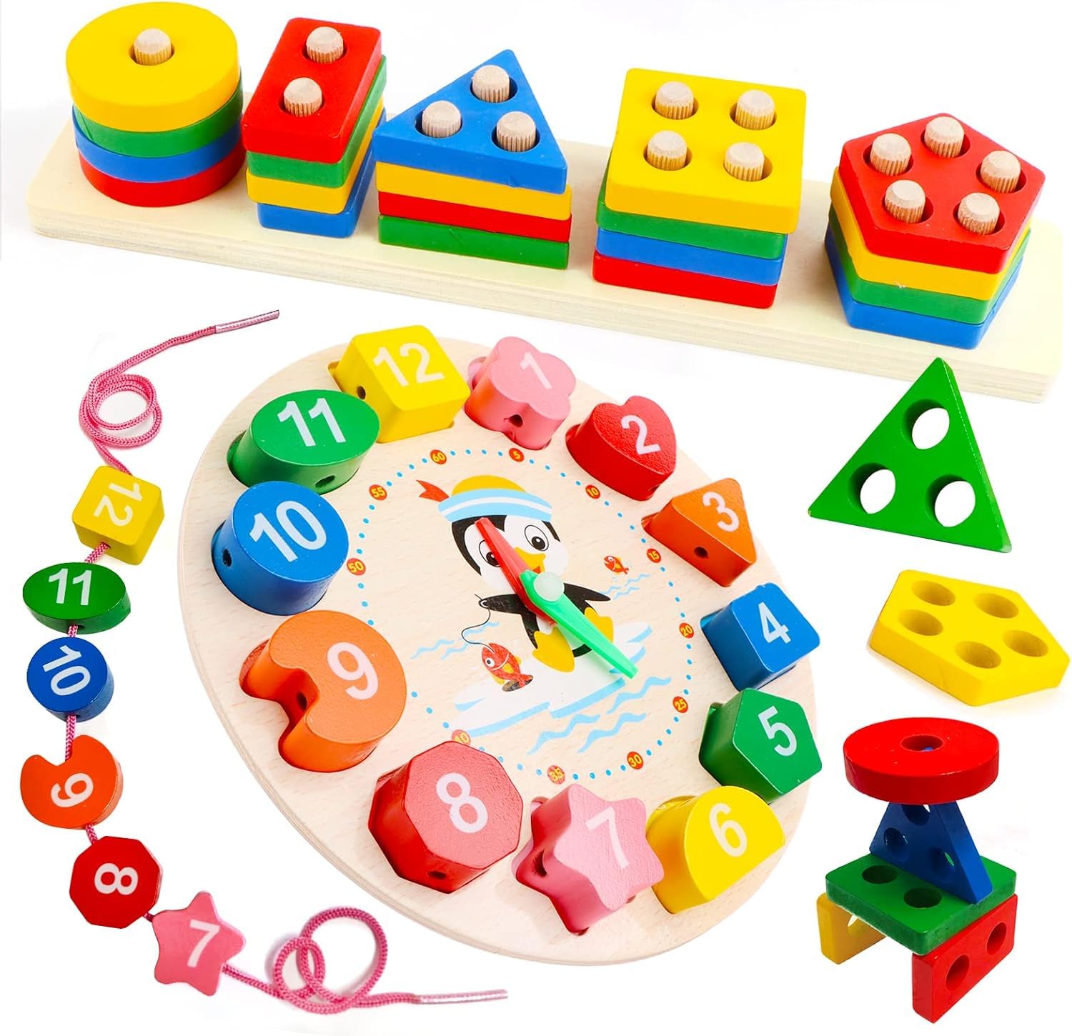 Montessori Wooden Block Toys for Toddlers 1-3 Years - 2 Pack Early Learning Sorting & Stacking Educational Toys | Perfect for Preschool Classroom, Daycare & Home Playtime