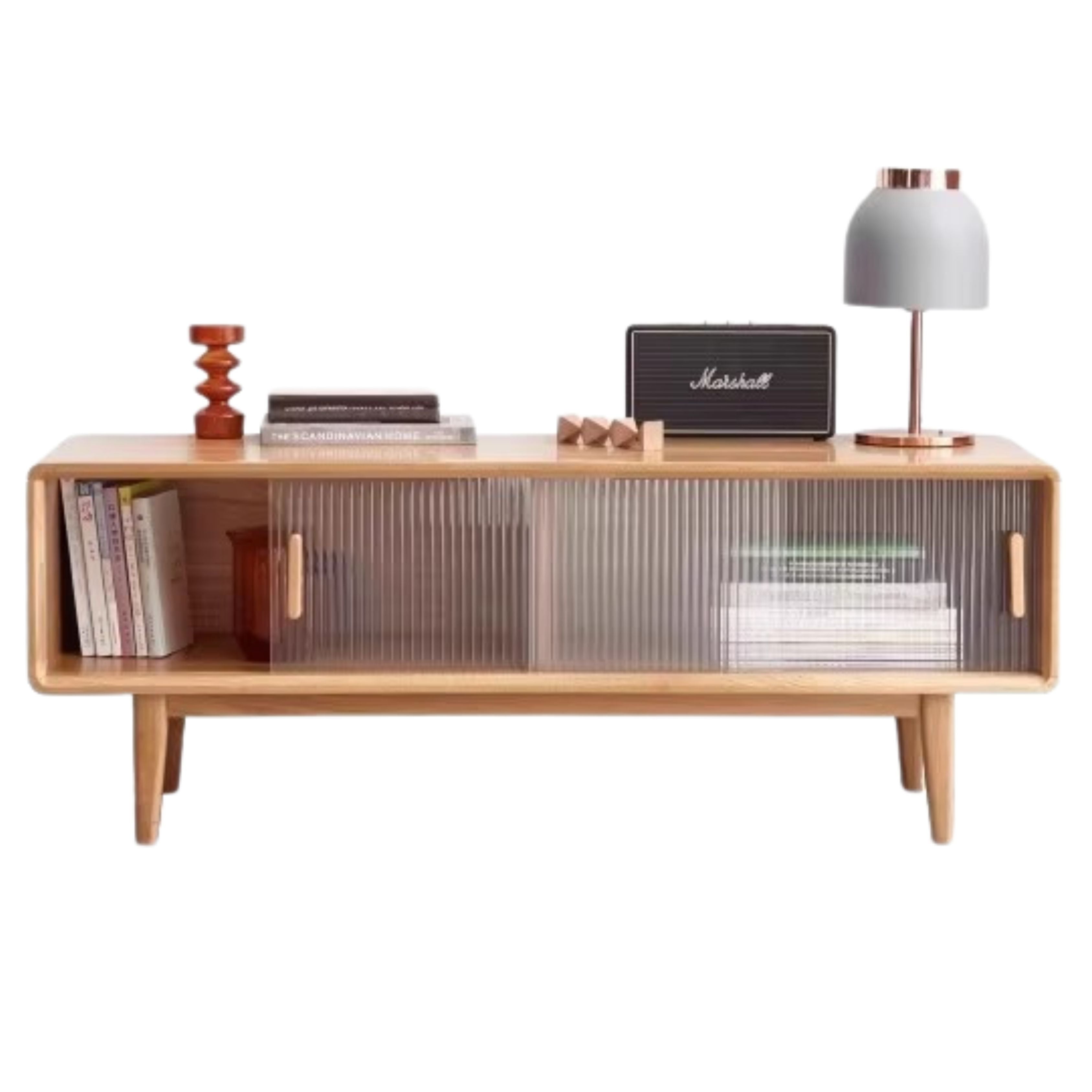 Solid Oak & Beech Wood TV Stand - Modern Entertainment Center for Living Room, Bedroom - Durable & Stylish TV Console with Storage Shelves