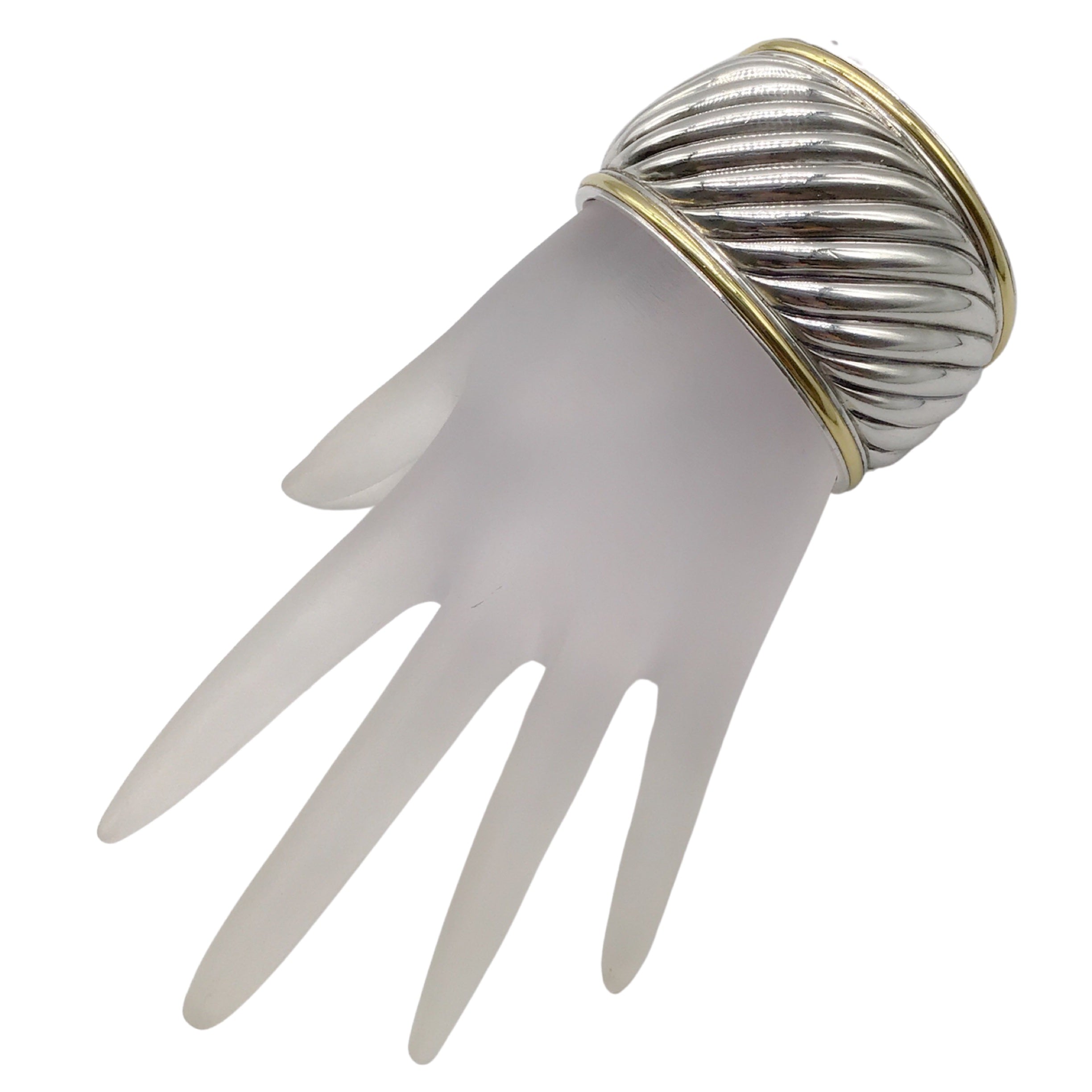 David Yurman Sterling Silver & 18k Gold Sculpted Cable Wide Cuff Bracelet for Women | Luxury Fashion Jewelry Gift for Birthday, Anniversary & Special Occasions | Perfect for Evening Wear & Formal Events