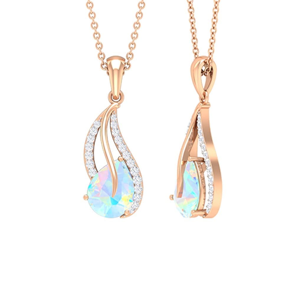 1.75 CT Designer Ethiopian Opal Pendant with Diamond - Pear Cut Natural Opal & 14K Solid Gold Leaf Necklace | Elegant Jewelry Gift for Women, Birthday, Anniversary & Special Occasions