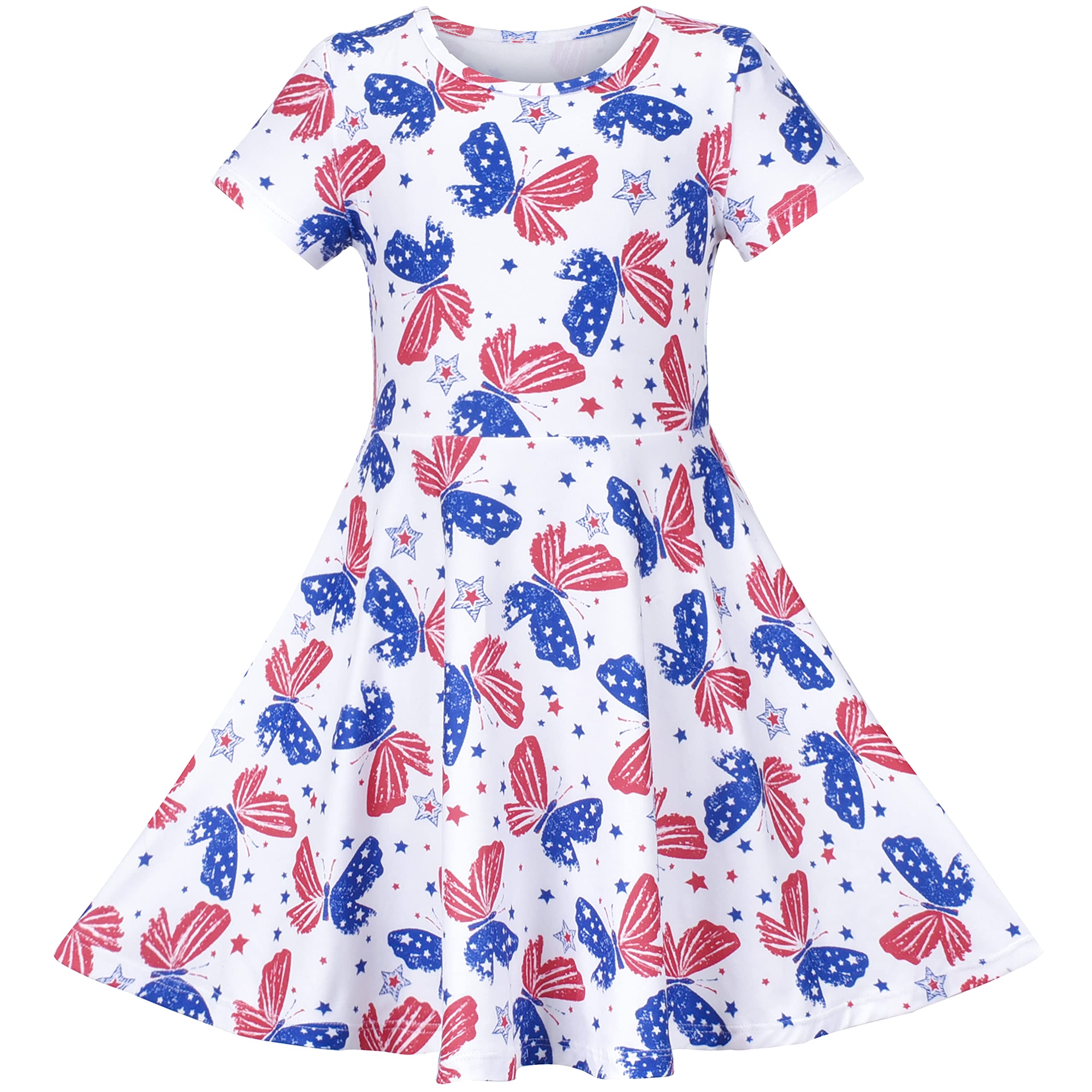 Sunny Fashion Girls Unicorn Print Short Sleeve Casual Dress - Blue Cotton Play Dress for Toddlers Size 5-10 | Perfect for Birthday Parties, School Events & Summer Playdates