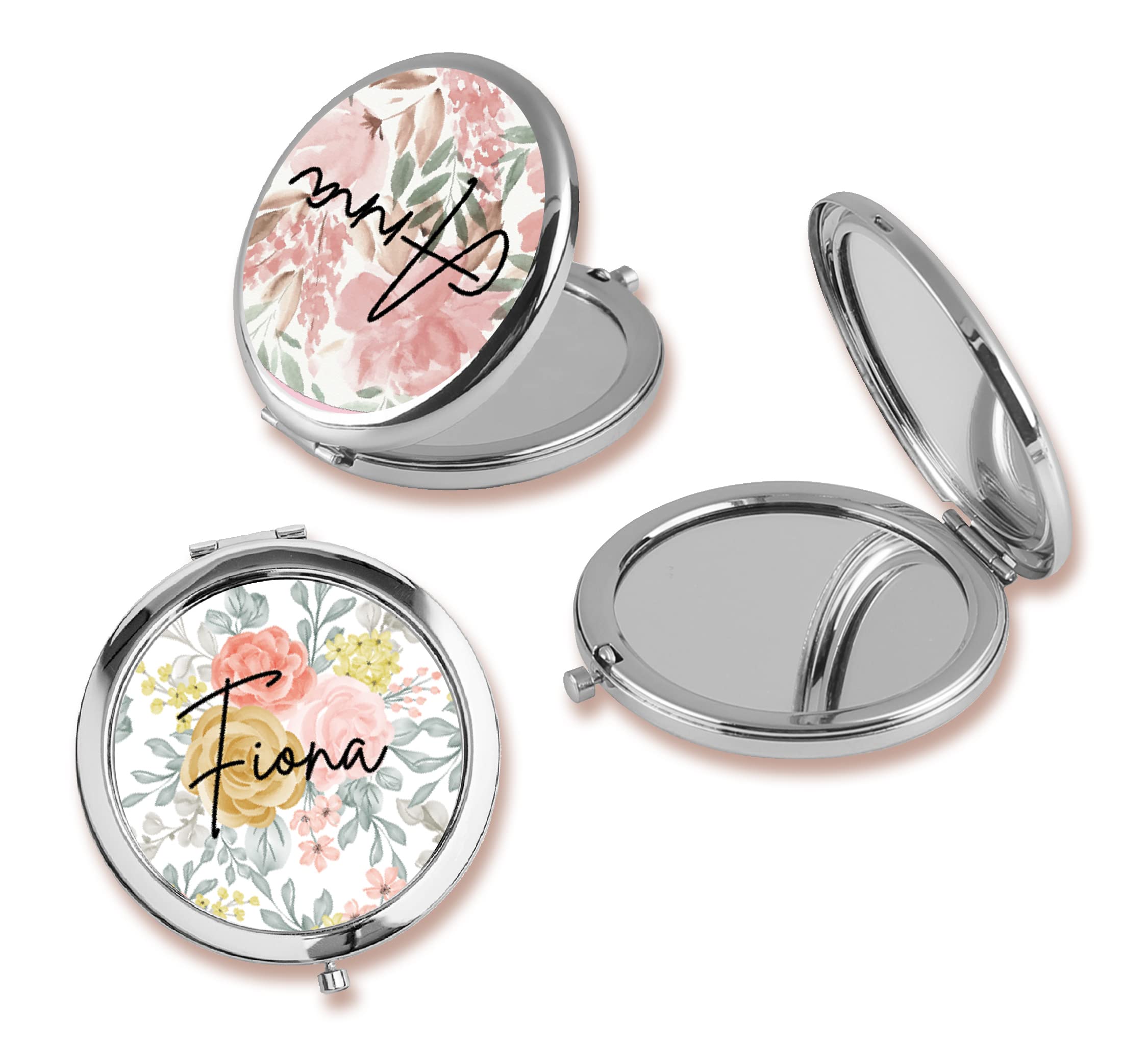 Personalized Floral Compact Mirror - Bridal Party Gift for Travel & Makeup