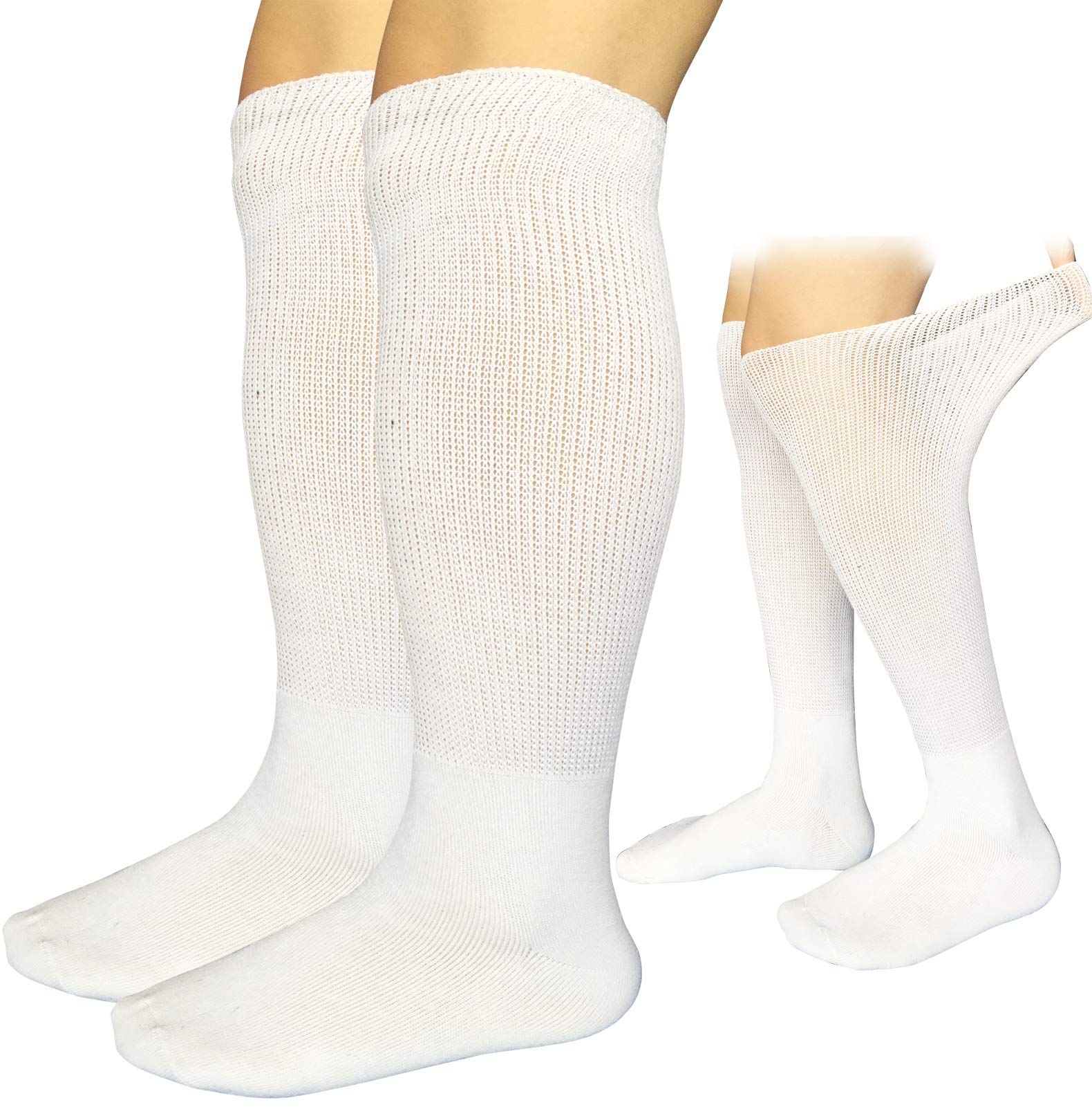 Extra Wide Diabetic Socks for Men & Women - Non-Binding Knee High Compression Socks for Edema, Swelling & Cast - Bariatric Comfort 2-Pack - Ideal for Diabetes Care, Post-Surgery & Daily Comfort