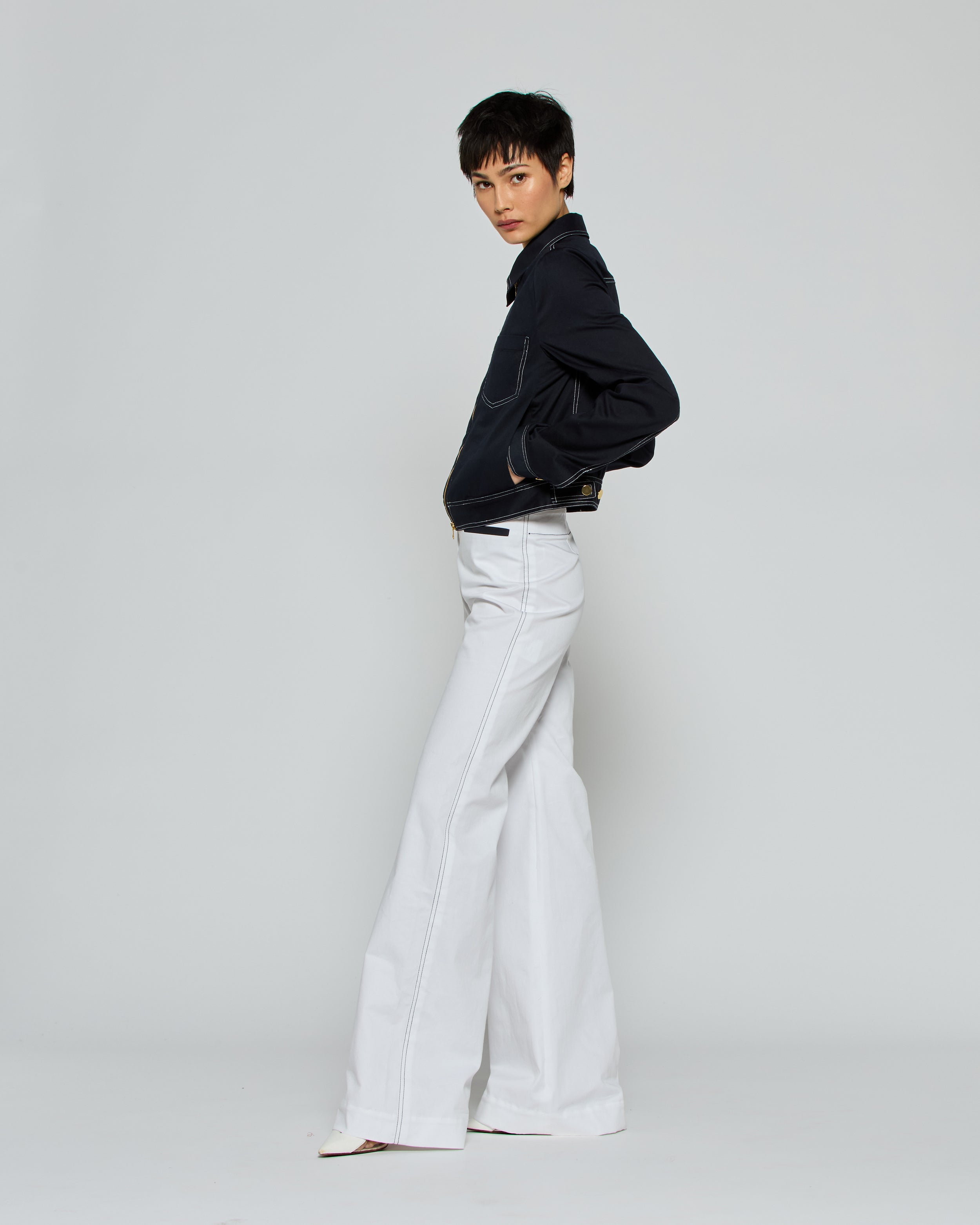 Women's High Waist Flare Pants with Contrast Pockets - White | Casual & Office Wear | Perfect for Work, Date Night & Everyday Outfits