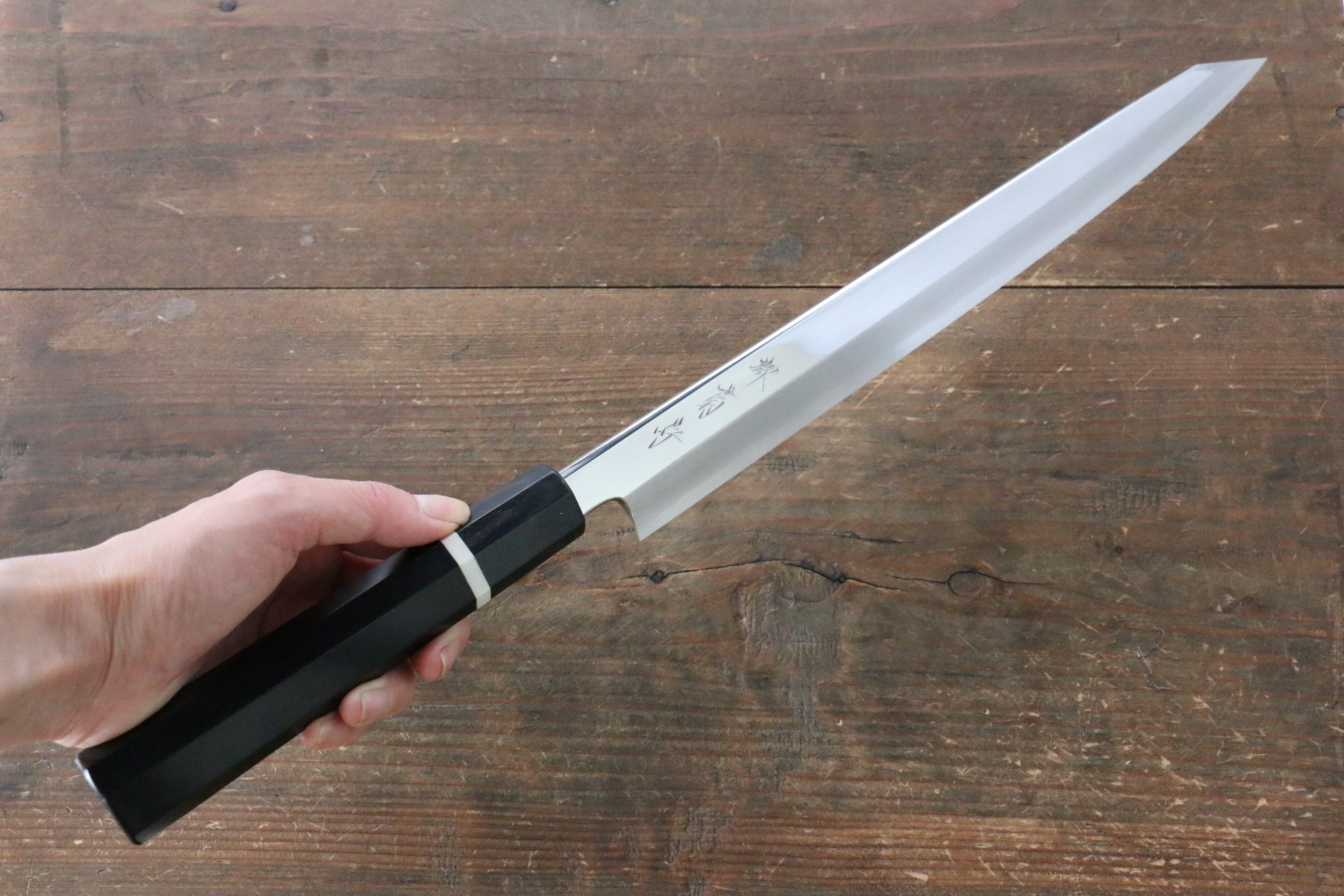 Premium Kikumori SG2 Kiritsuke Yanagiba 300mm Japanese Chef Knife - Mirror Polished Stainless Steel Blade with Ebony Wood Handle & White Ring - Perfect for Sushi, Sashimi & Precision Cutting