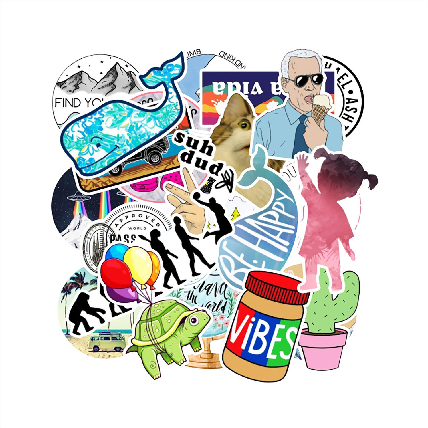 Waterproof Vinyl Stickers for Water Bottles, Laptops, Guitars, Luggage & Bikes - Trendy Cute Decal Packs for Teens, Kids, Girls & Boys (103P, Blue) - Perfect for School, Travel & Personalizing Your Belongings