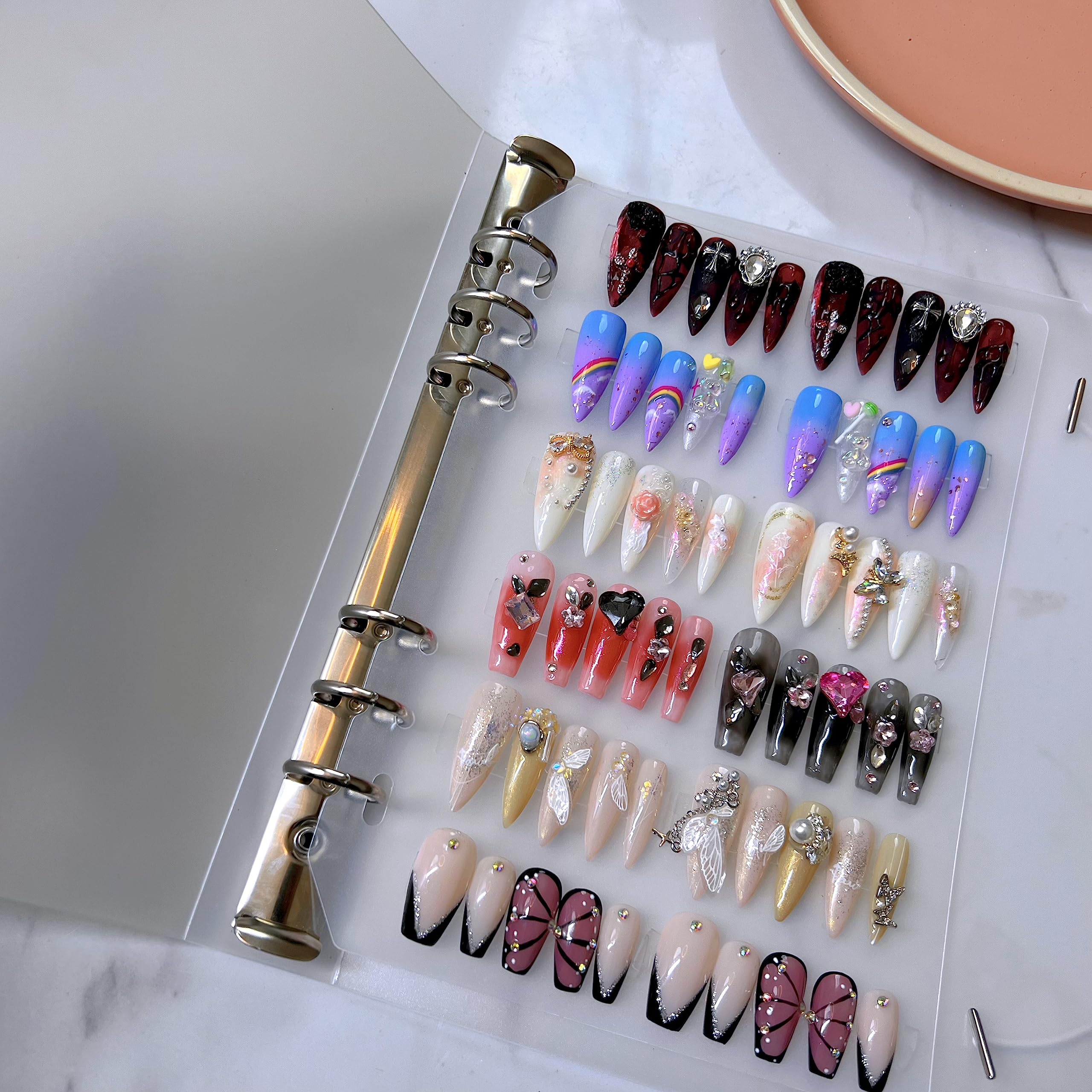 A5 Press on Nail Storage Binder Book - 6 Pages with 60 Double-Sided Tape for False Nails Display & Organization | Perfect for Salon Professionals, Nail Artists & DIY Manicures at Home