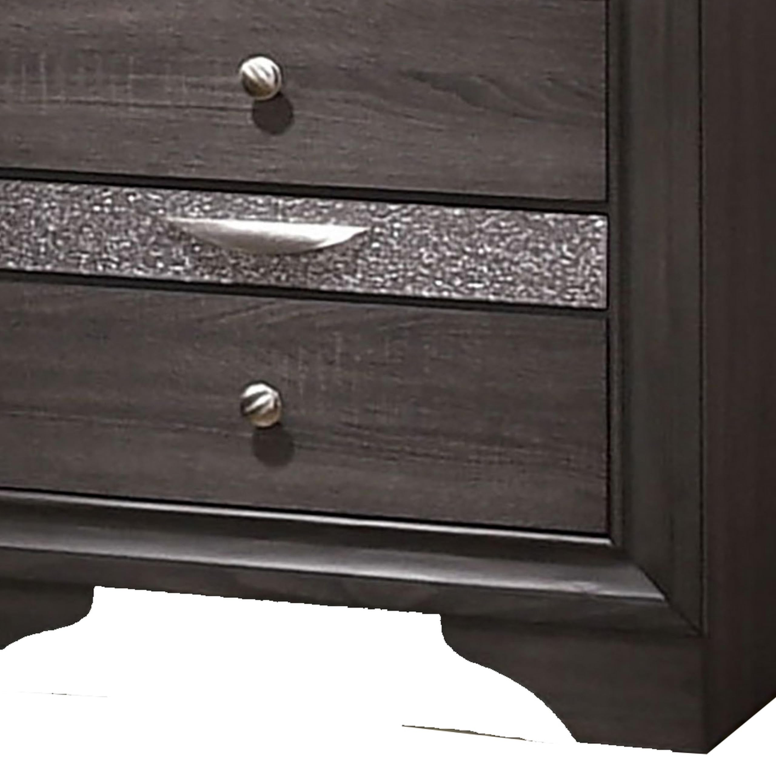 Benjara Gray and Silver Wooden Nightstand with 2 Drawers - Jewelry Storage Bedside Table for Bedroom, Living Room, or Guest Room