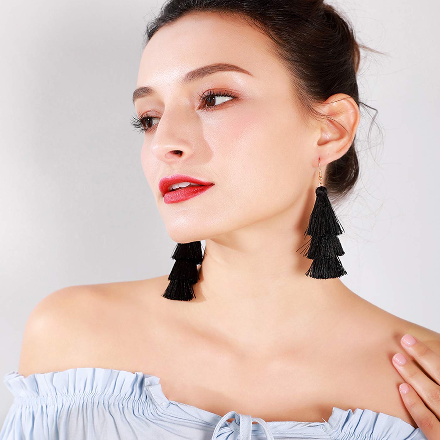 Bohemian 3-Tier Layered Colorful Tassel Earrings for Women | Big Dangle Drop Fashion Jewelry | Valentine's Day, Birthday Party Gift for Teen Girls | Perfect for Festivals, Date Nights & Special Occasions