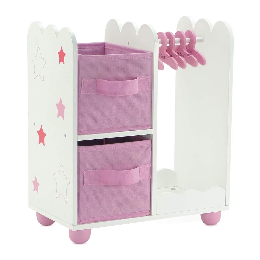 Emily Rose 14 Inch Doll Pink Wardrobe Closet with 5 Hangers - Storage Armoire for 14