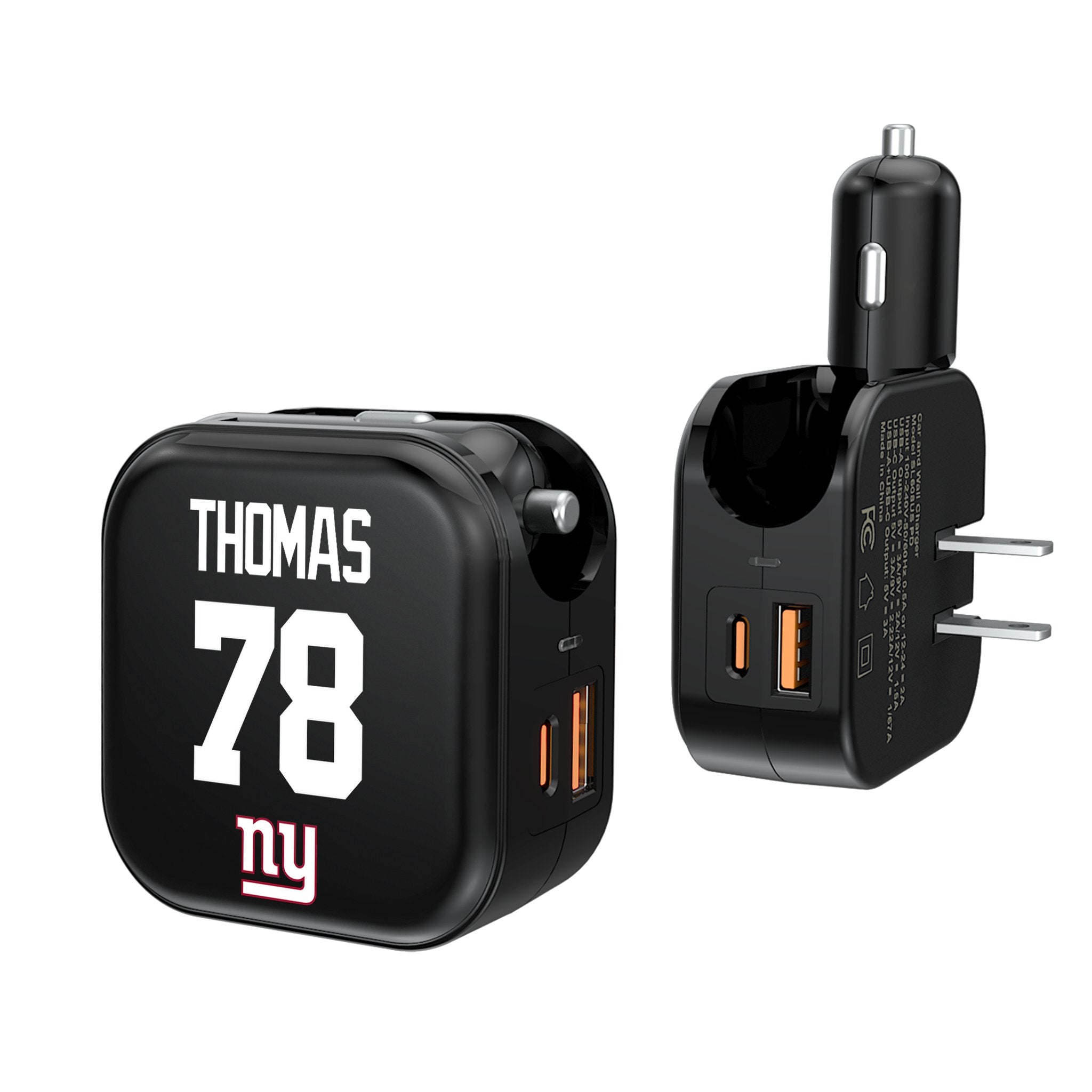 Andrew Thomas New York Giants 78 Ready 2-in-1 USB A/C Fast Charger - Perfect for Home, Office & Travel Charging Needs