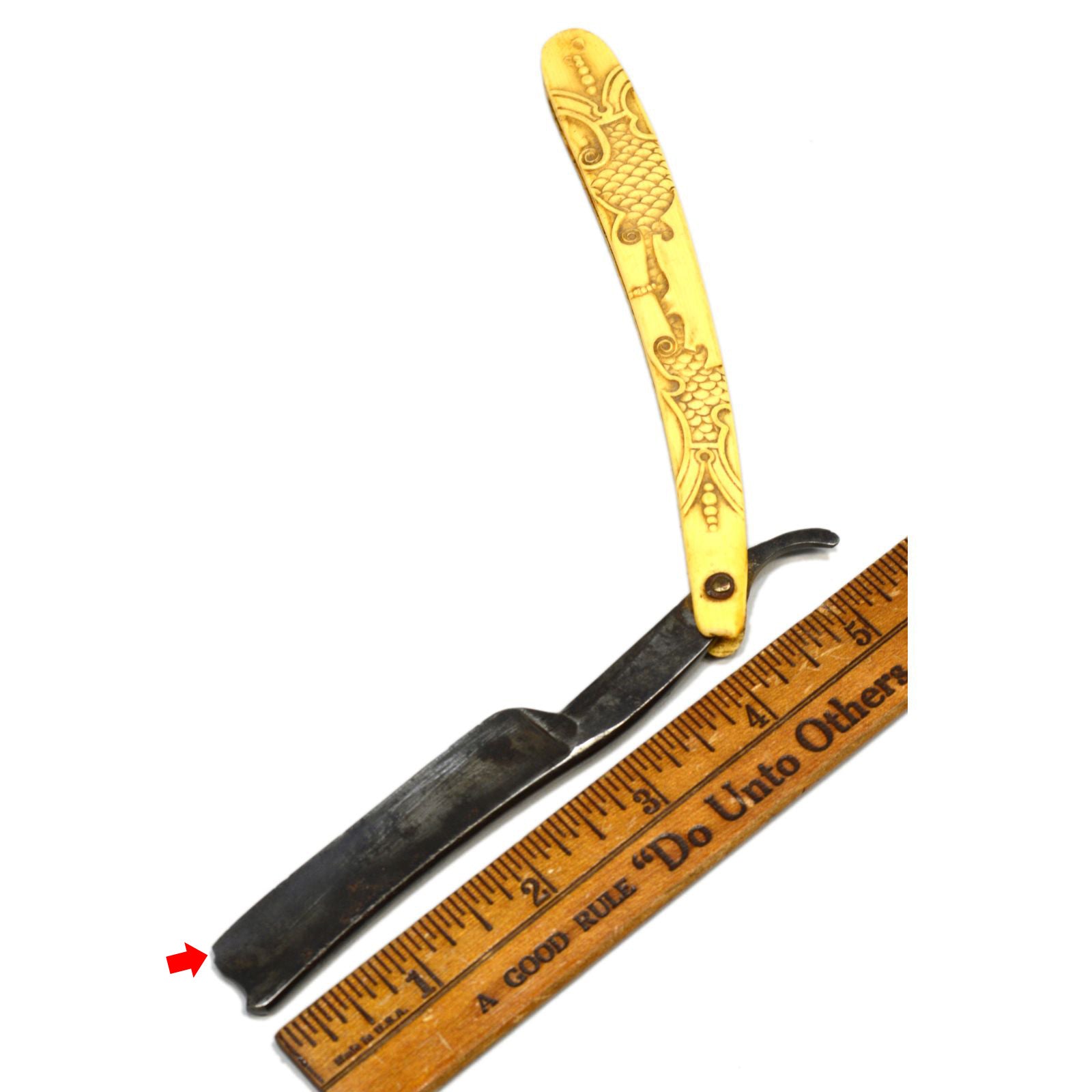 Vintage WADE & BUTCHER Straight Razor with Ornate Carved Bone Scales - Sheffield Steel Shaving Knife - Rare Collectible Barber Tool for Classic Wet Shaving & Grooming