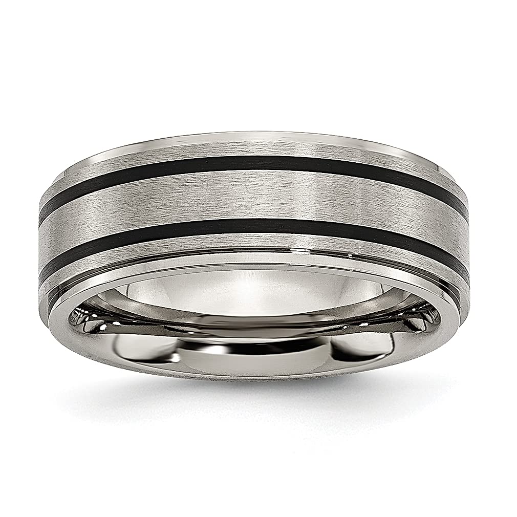 ICE CARATS 8mm Titanium Ridged Edge Black Rubber Band Ring - Elegant Wedding & Fashion Jewelry for Women - Perfect Anniversary Gift for Her - Ideal for Daily Wear, Special Occasions & Romantic Gifts
