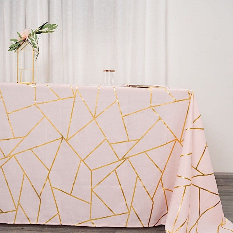 90x132 Inch Polyester Rectangular Tablecloth with Metallic Geometric Design - Perfect for Dining Tables, Parties, and Special Events