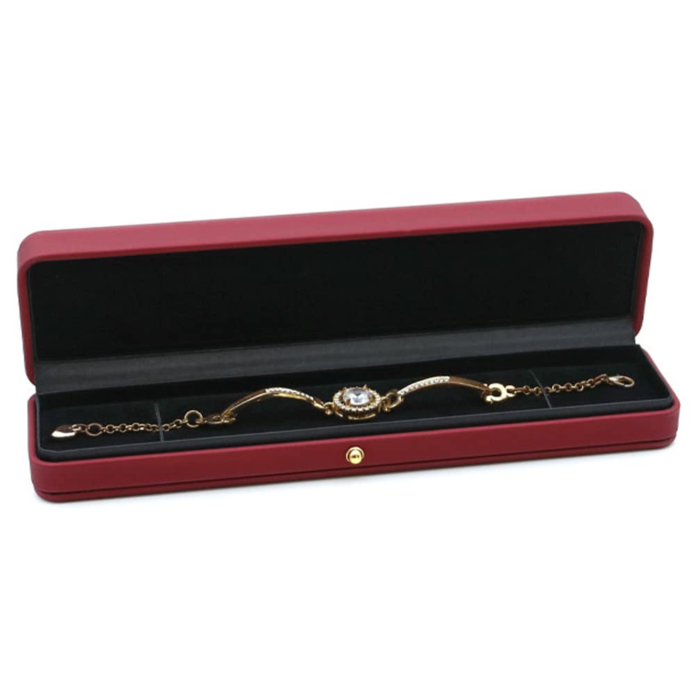 Premium Leather Jewelry Box with Velvet Interior - Long Chain Bracelet, Necklace & Watch Storage Case - Elegant Gift for Wedding, Engagement, Proposal, Birthday & Anniversary - Perfect for Jewelry Display & Luxury Gift Giving