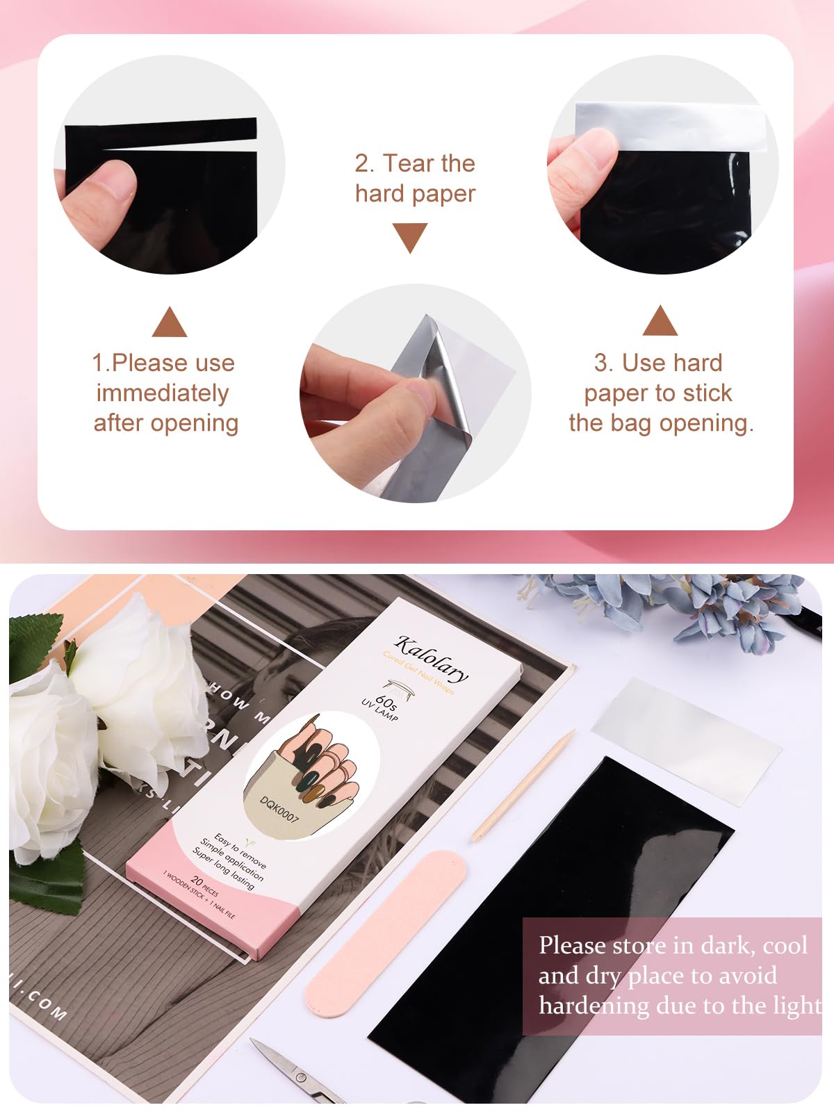 Kalolary 20PCS Semi-Cured Gel Nail Strips - 3 Colors, Waterproof Nail Art Wraps for Women & Girls (UV/LED Required) - Perfect for Home Manicures & Salon Nail Art