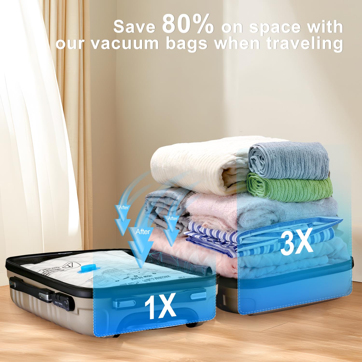 12 Pack Travel Vacuum Storage Bags with Portable Electric Pump - Space Saving Vacuum Seal Bags for Clothes, Luggage & Travel Essentials | Perfect for Closet Organization, Seasonal Storage & Packing Suitcases