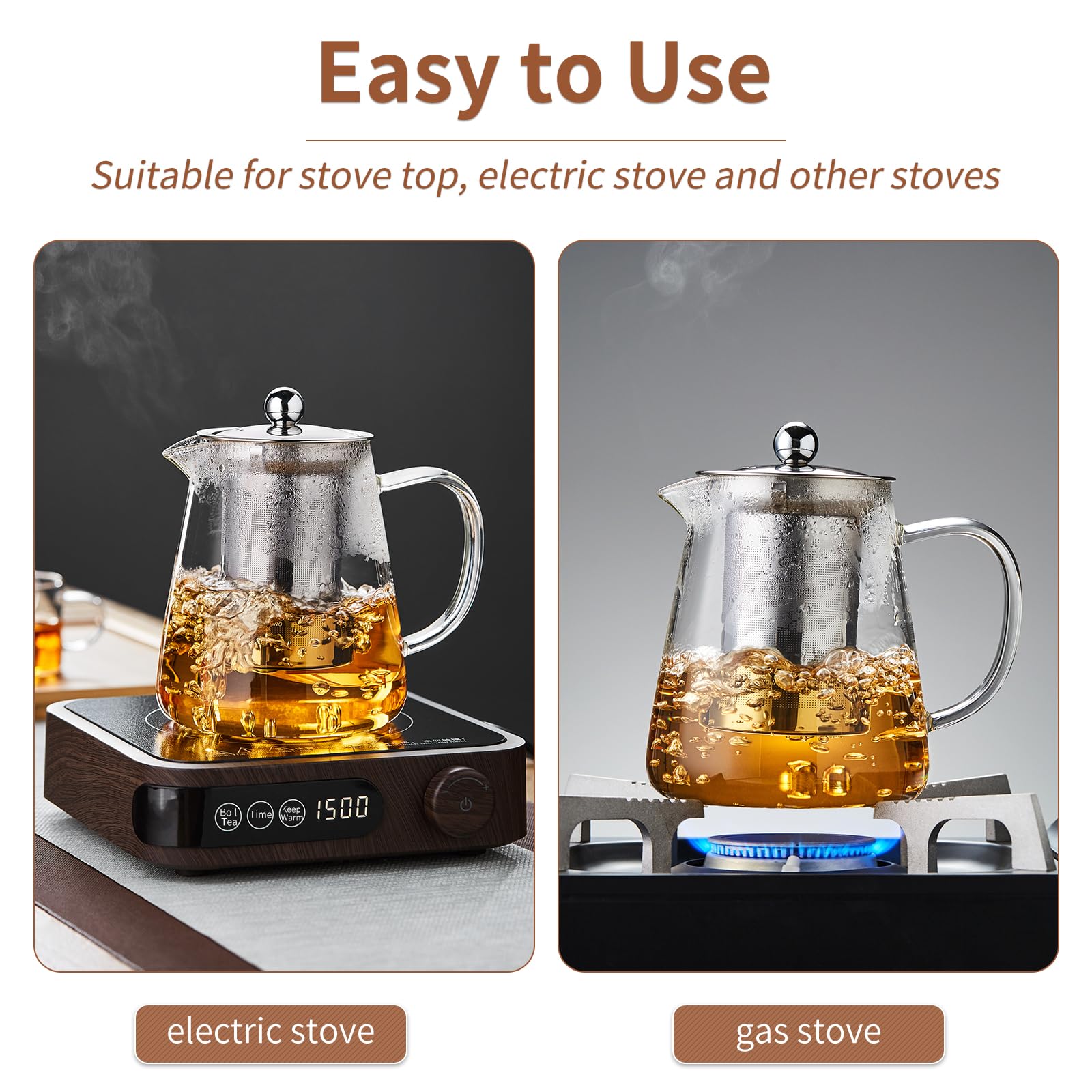Premium Borosilicate Glass Tea Pot with Detachable Stainless Steel Infuser - 32oz/950ml Clear Teapot for Loose Leaf Tea, Blooming Tea & Tea Bags - Perfect for Home, Office & Tea Ceremonies