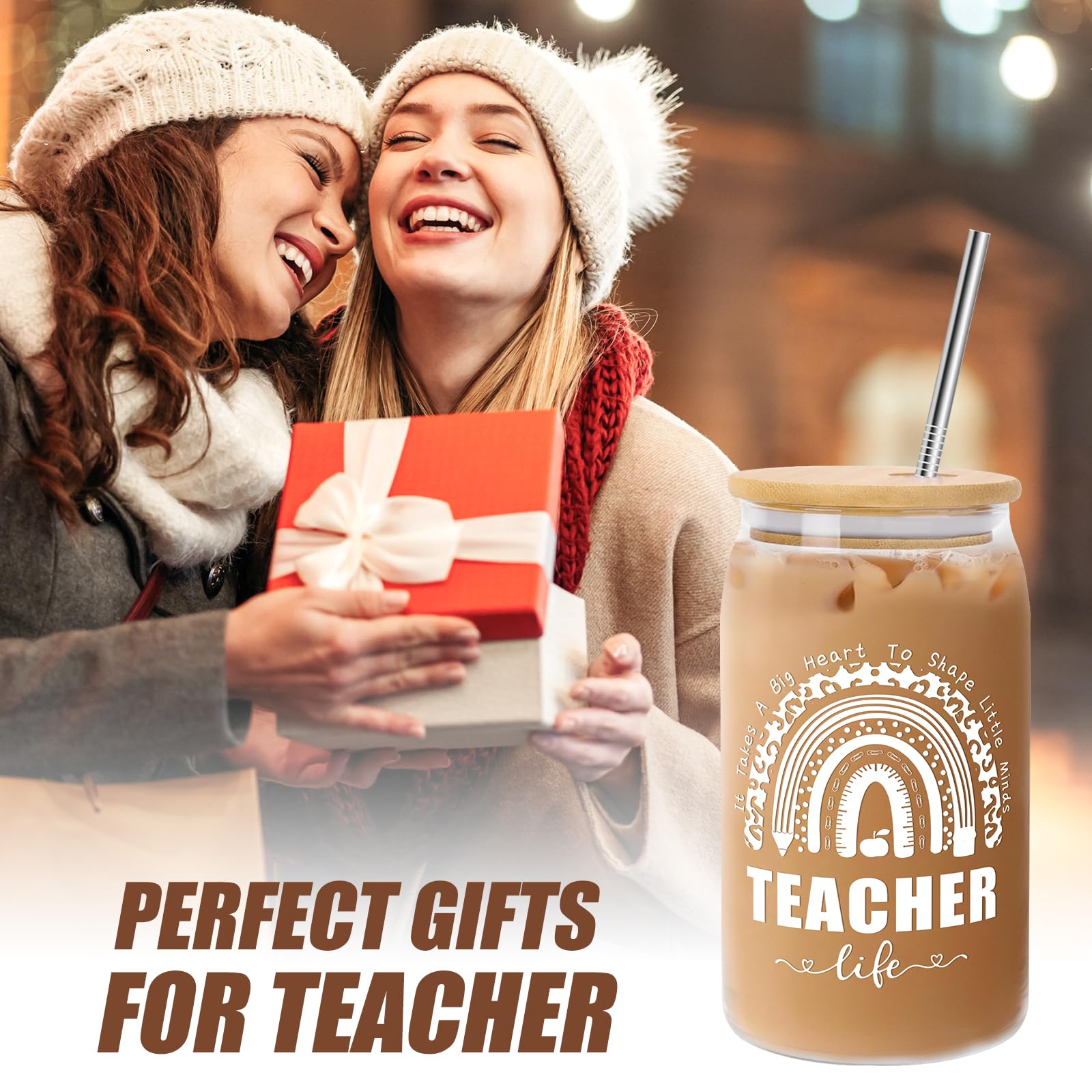 Teacher Appreciation Gifts - 16oz Glass Can for Women & Men - Perfect for Retirement, Back to School & Thank You Presents