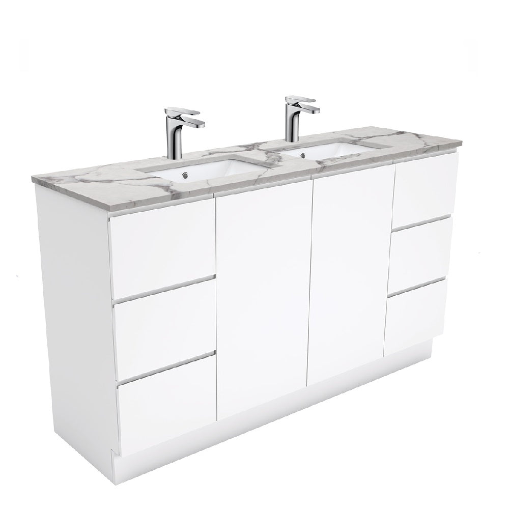 Fienza SM150CD 60-Inch Double Bowl Bathroom Vanity with Calacatta Marble Top and Fingerpull Design - Perfect for Modern Master Bathrooms and Guest Suites