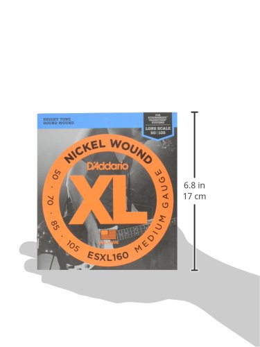 D'Addario XL Nickel Bass Guitar Strings - ESXL160 - 4 String Set (50-105 Medium Gauge) | Double Ball End, Long Scale | Perfect Intonation & Durability | Ideal for Rock, Jazz & Studio Recording