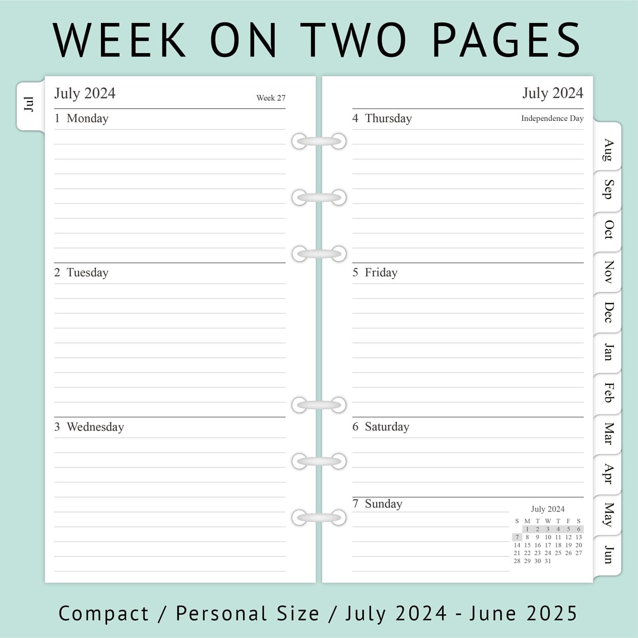 Newestor 2024-2025 Planner Refill - Weekly & Monthly Calendar from July 2024 to June 2025 - 3.75