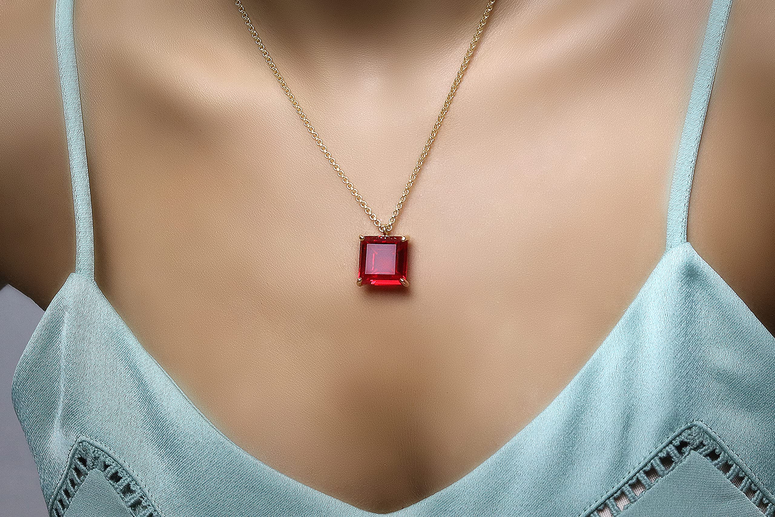 16MM Ruby Necklace for Women - Handmade Silver Birthstone Jewelry for Layering & Gifting